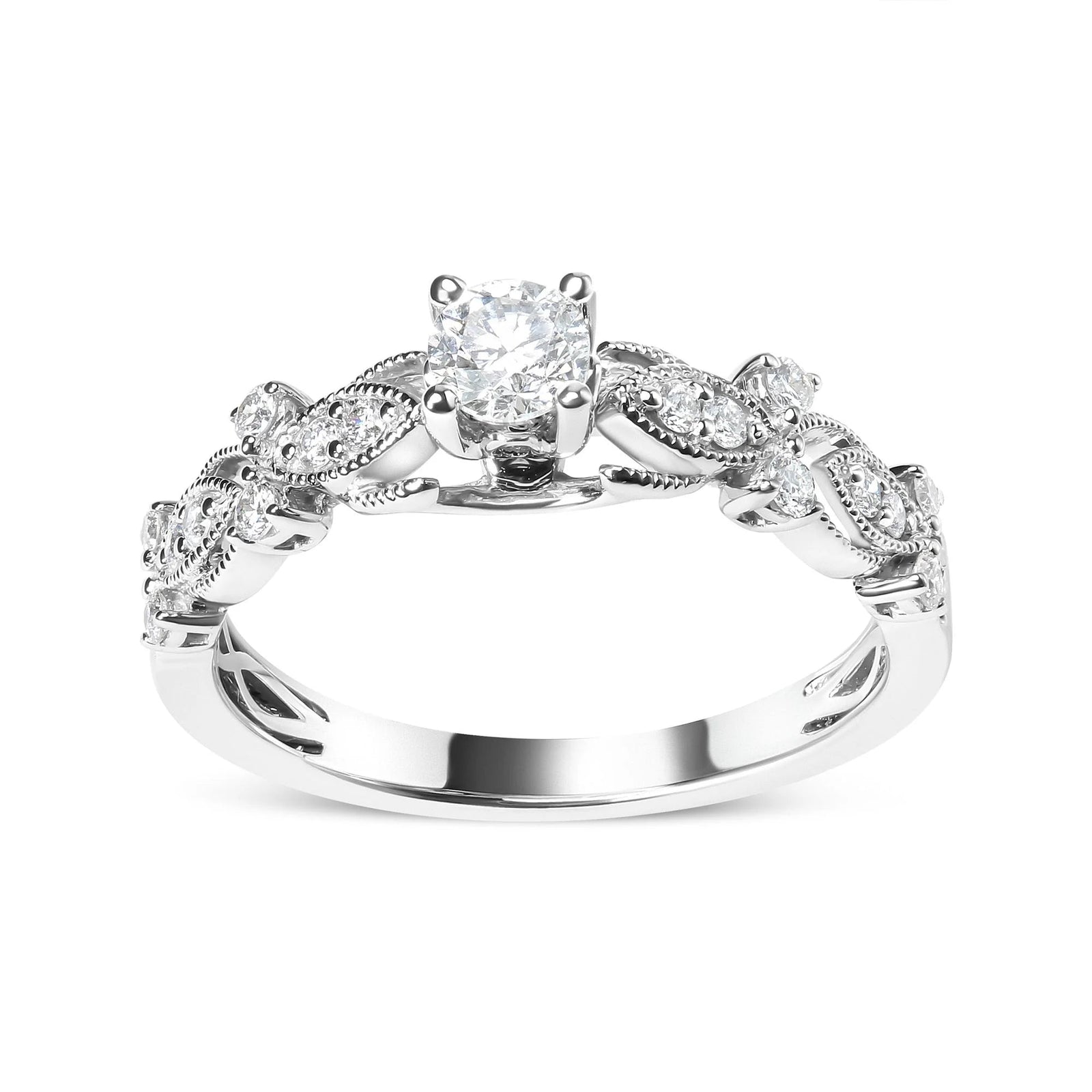 14K White Gold 1/2 Cttw Diamond Vintage Style Engagement Ring (G - H Color, VS2 - SI1 Clarity) - Size 7 - LinkagejewelrydesignLinkagejewelrydesign