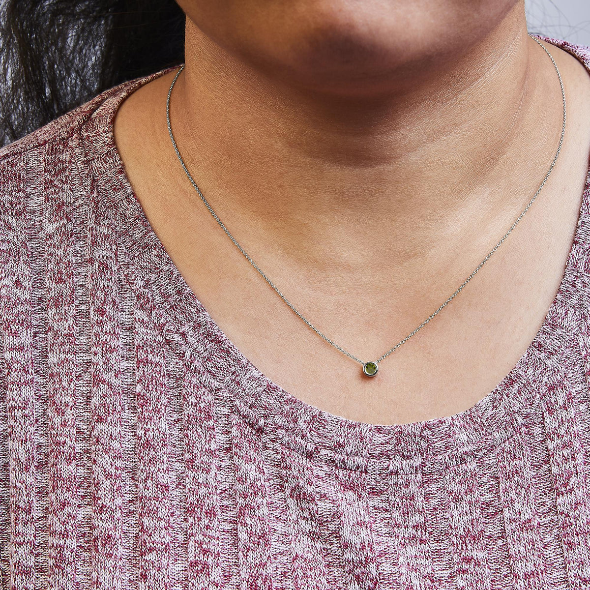 14K White Gold 1/2 Cttw Green Lab Grown Diamond Bezel - Set Solitaire 18" Pendant Necklace (Green Color, VS1 - VS2 Clarity) - LinkagejewelrydesignLinkagejewelrydesign