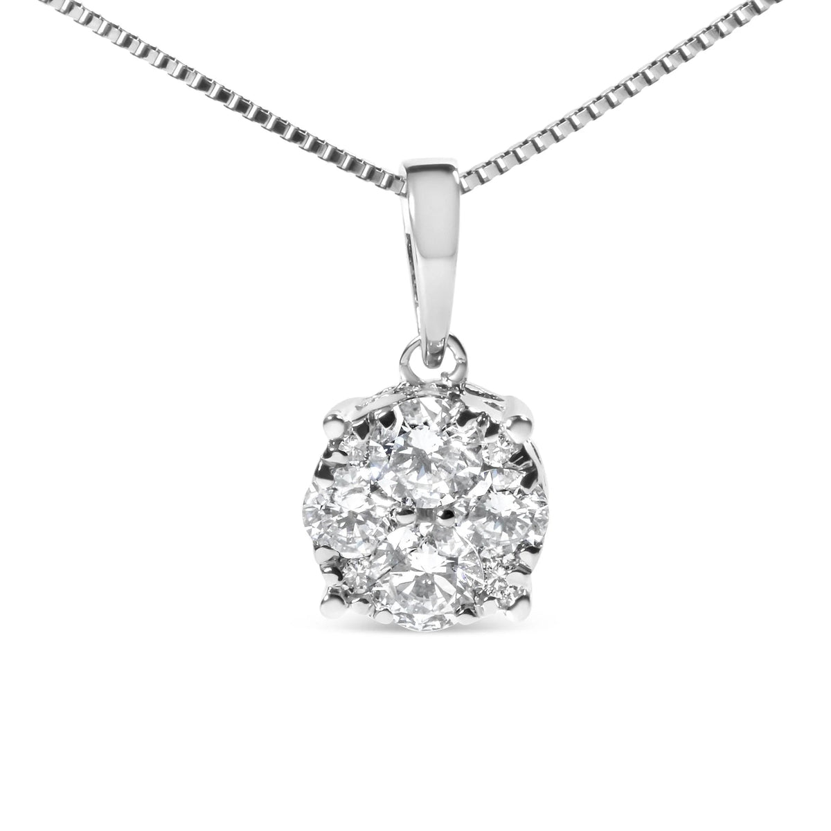 14k White Gold 1/2 Cttw Lab Grown Diamond Floral Cluster Pendant 18" Necklace (G - H Color, VS1 - VS2 Clarity) - LinkagejewelrydesignLinkagejewelrydesign