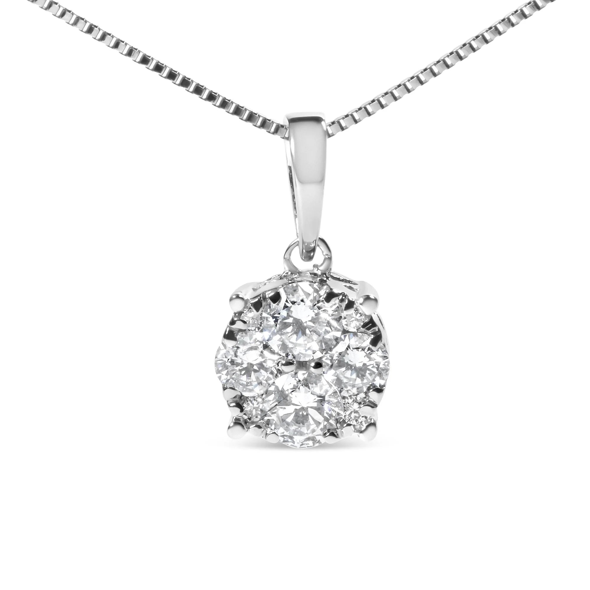 14k White Gold 1/2 Cttw Lab Grown Diamond Floral Cluster Pendant 18" Necklace (G - H Color, VS1 - VS2 Clarity) - LinkagejewelrydesignLinkagejewelrydesign