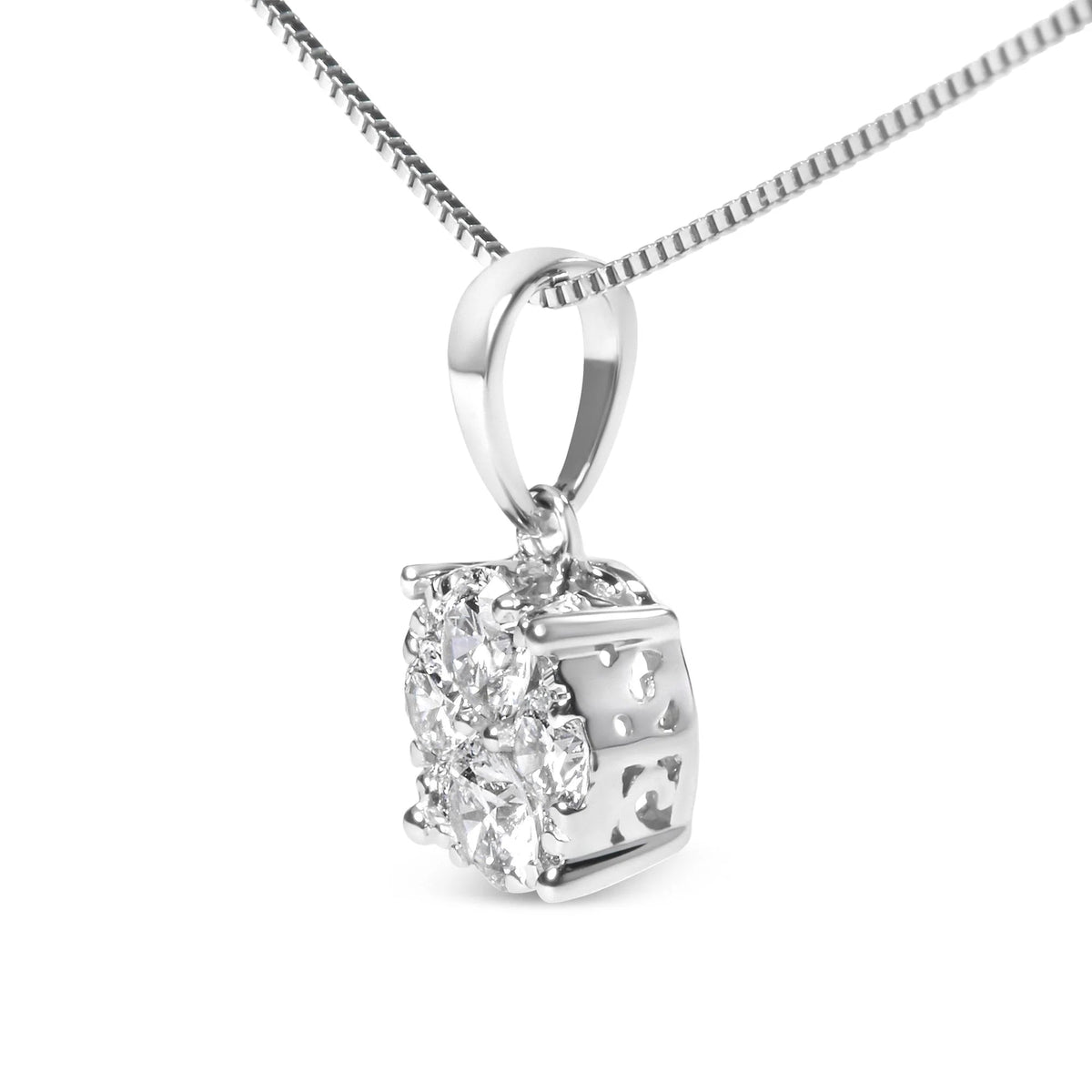 14k White Gold 1/2 Cttw Lab Grown Diamond Floral Cluster Pendant 18" Necklace (G - H Color, VS1 - VS2 Clarity) - LinkagejewelrydesignLinkagejewelrydesign