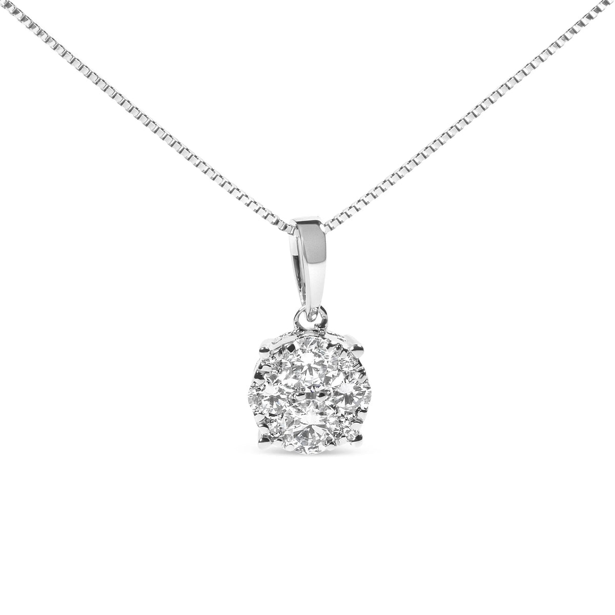 14k White Gold 1/2 Cttw Lab Grown Diamond Floral Cluster Pendant 18" Necklace (G - H Color, VS1 - VS2 Clarity) - LinkagejewelrydesignLinkagejewelrydesign