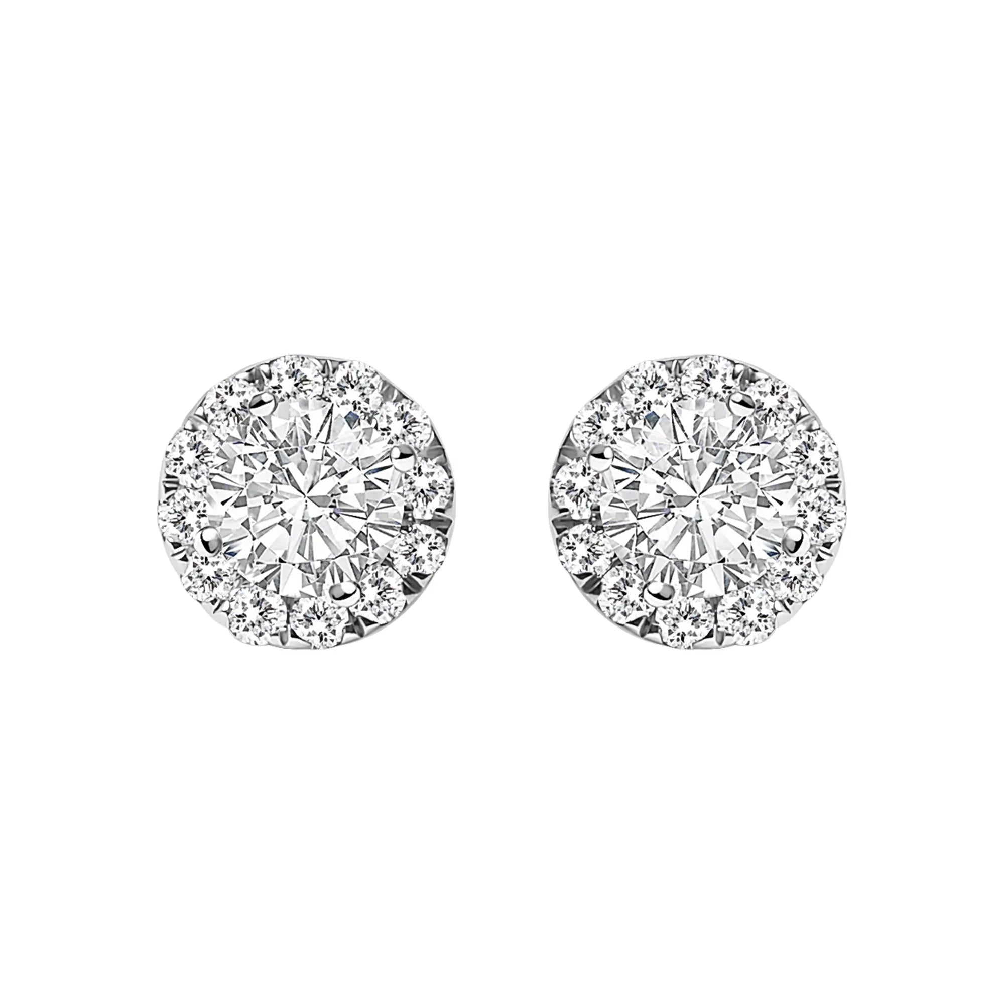 14K White Gold 1/2 Cttw Lab - Grown Diamond Halo Stud Earring (F - G Color, VS1 - VS2 Clarity) - LinkagejewelrydesignLinkagejewelrydesign
