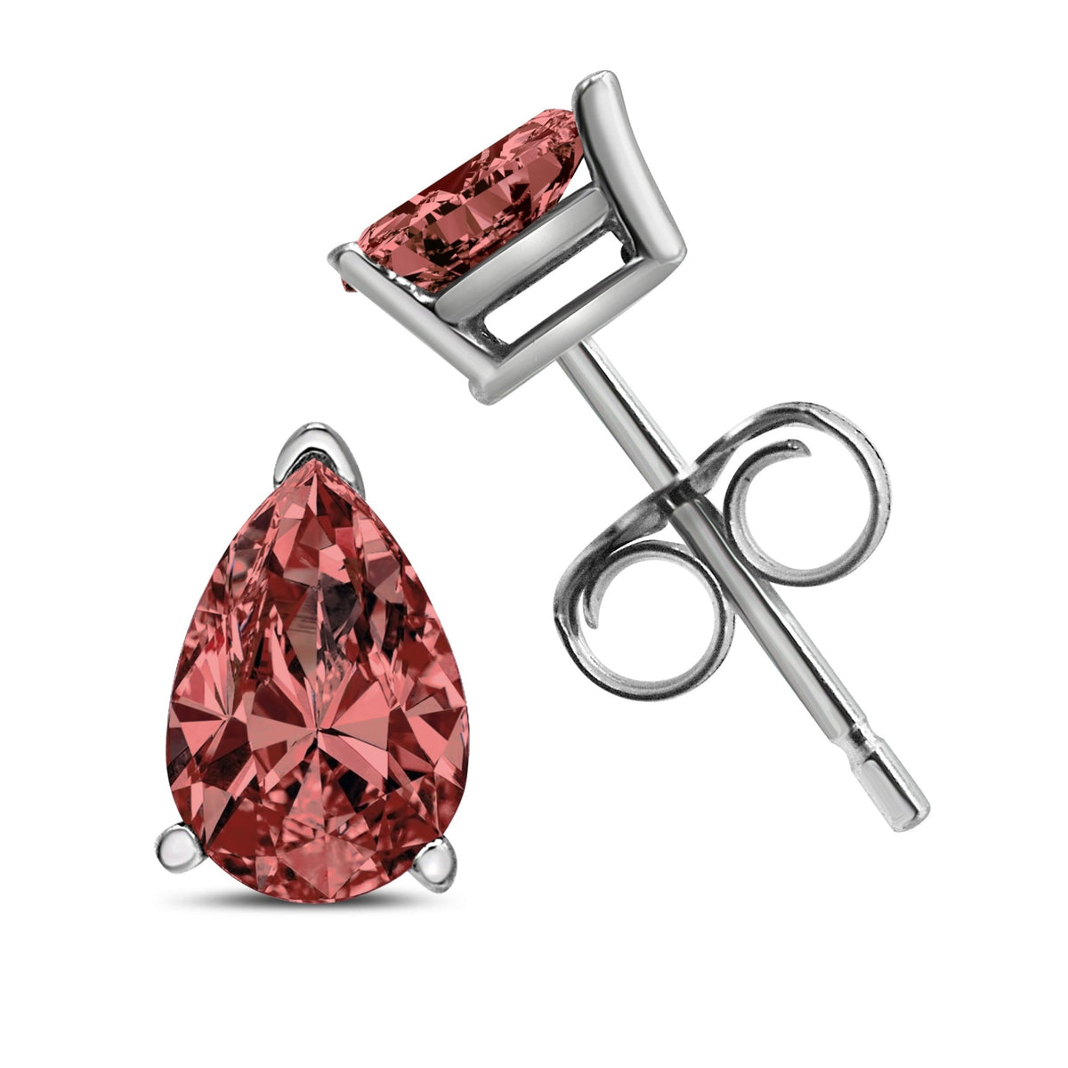 14K White Gold 1/2 Cttw Lab Grown Pink Pear Diamond 3 Prong Set Martini Solitaire Stud Earrings (Pink Color, VS2 - SI1 Clarity) - LinkagejewelrydesignLinkagejewelrydesign