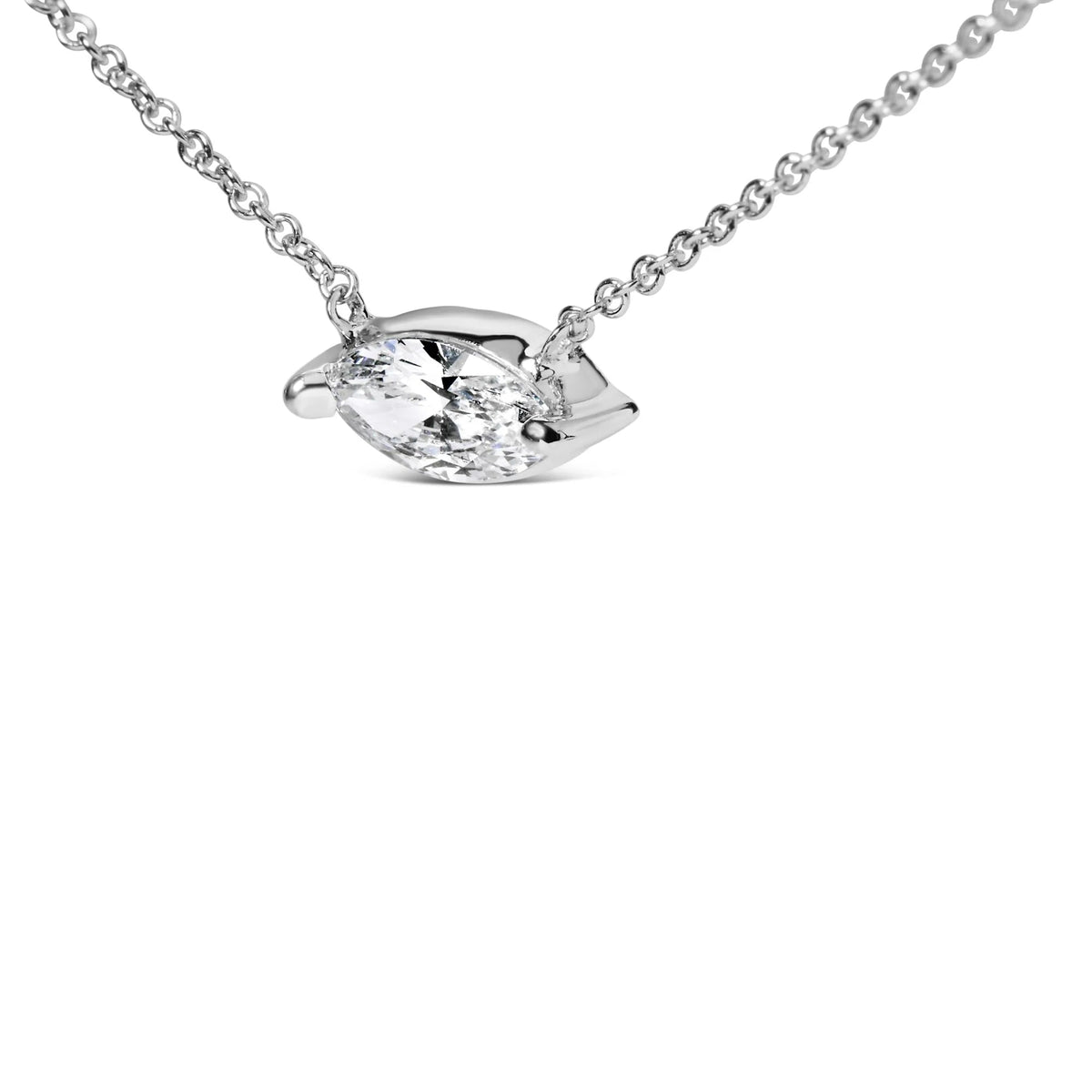 14K White Gold 1/2 Cttw Marquise Lab - Grown Diamond East West Solitaire 18" Pendant Necklace (F - G Color, VS2 - SI1 Clarity) - LinkagejewelrydesignLinkagejewelrydesign