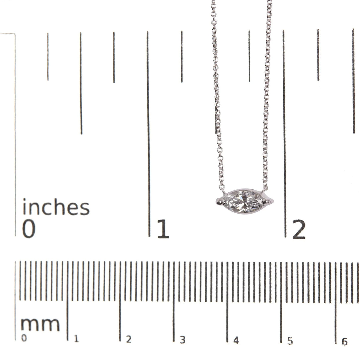 14K White Gold 1/2 Cttw Marquise Lab - Grown Diamond East West Solitaire 18" Pendant Necklace (F - G Color, VS2 - SI1 Clarity) - LinkagejewelrydesignLinkagejewelrydesign