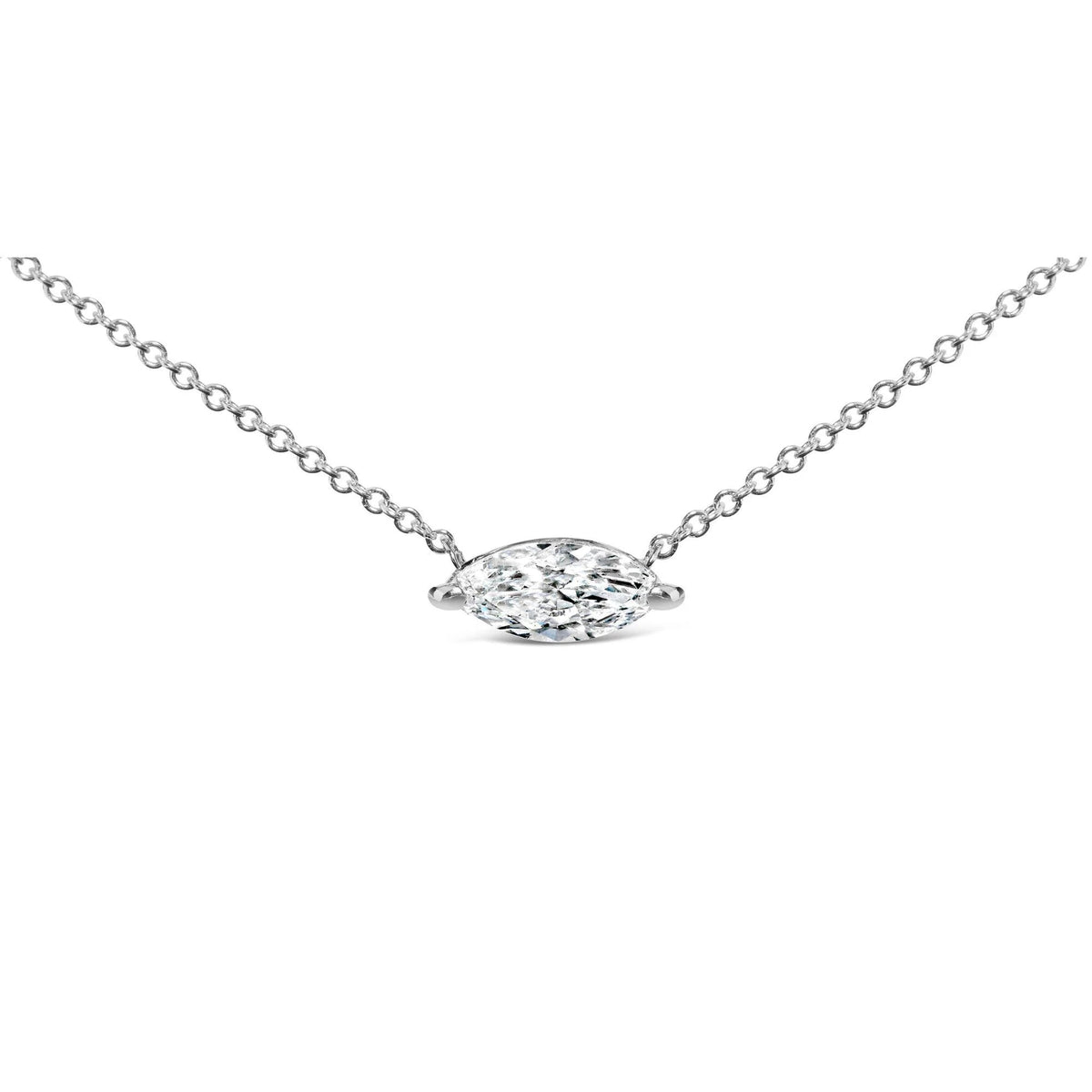 14K White Gold 1/2 Cttw Marquise Lab - Grown Diamond East West Solitaire 18" Pendant Necklace (F - G Color, VS2 - SI1 Clarity) - LinkagejewelrydesignLinkagejewelrydesign