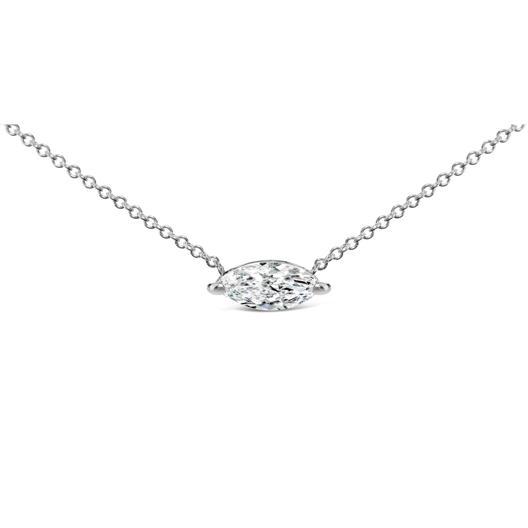 14K White Gold 1/2 Cttw Marquise Lab - Grown Diamond East West Solitaire 18" Pendant Necklace (F - G Color, VS2 - SI1 Clarity) - LinkagejewelrydesignLinkagejewelrydesign