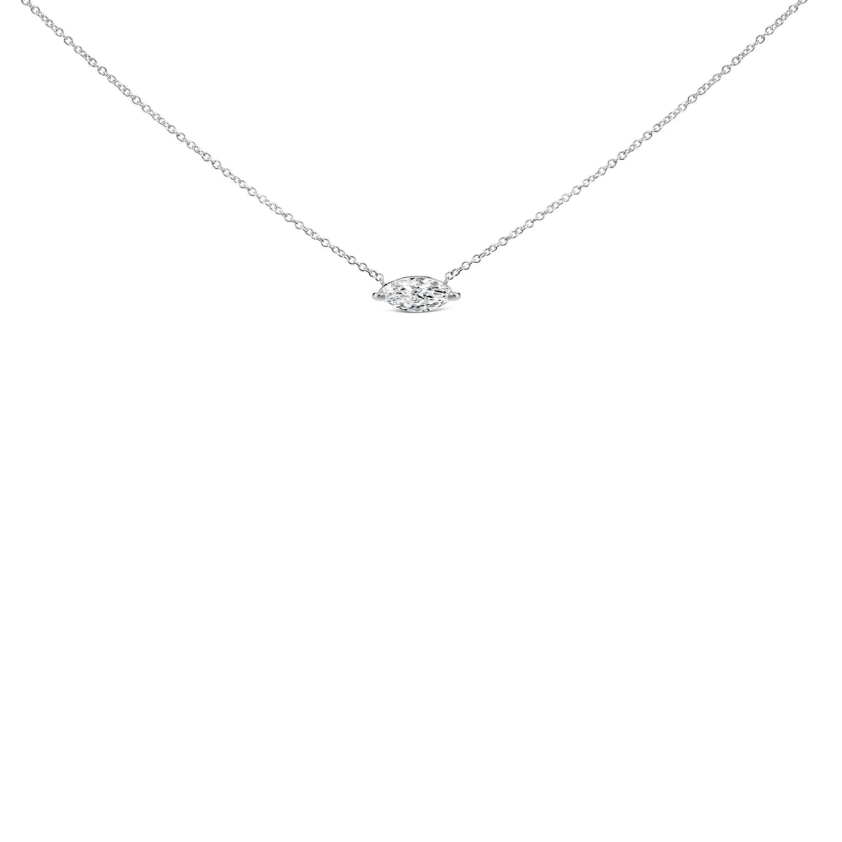 14K White Gold 1/2 Cttw Marquise Lab - Grown Diamond East West Solitaire 18" Pendant Necklace (F - G Color, VS2 - SI1 Clarity) - LinkagejewelrydesignLinkagejewelrydesign