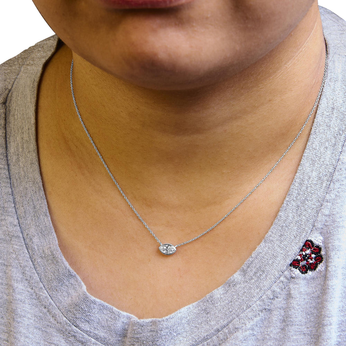 14K White Gold 1/2 Cttw Marquise Lab - Grown Diamond East West Solitaire 18" Pendant Necklace (F - G Color, VS2 - SI1 Clarity) - LinkagejewelrydesignLinkagejewelrydesign