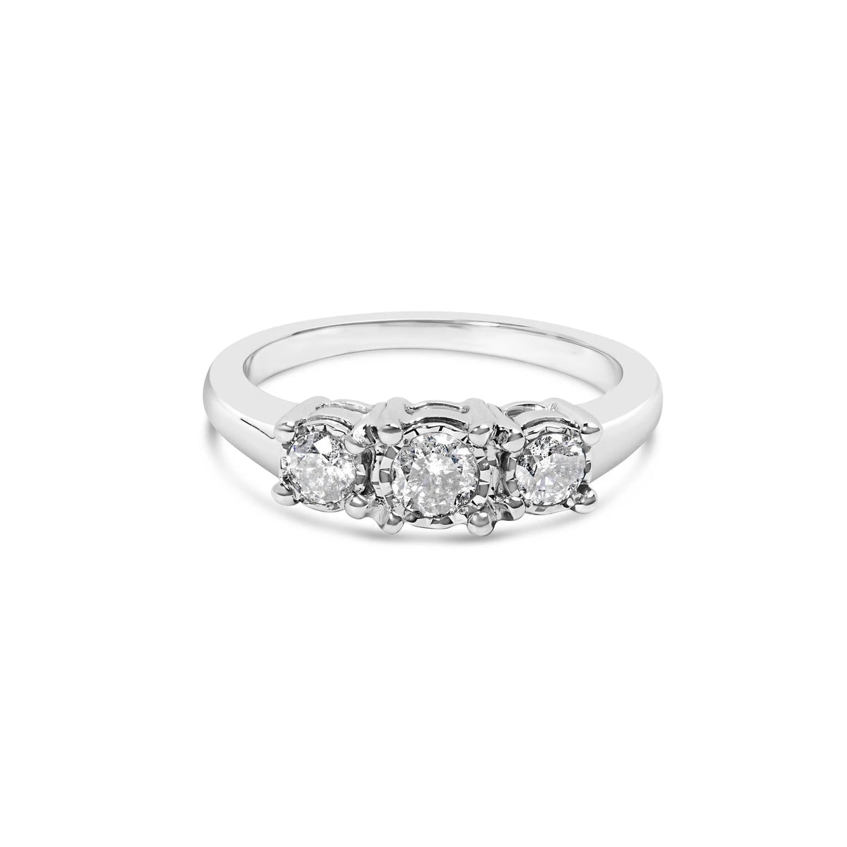 14K White Gold 1/2 Cttw Miracle Set Round Lab Grown Diamond Three Stone Illusion Plate Ring (F - G Color, VS1 - VS2 Clarity) - LinkagejewelrydesignLinkagejewelrydesign