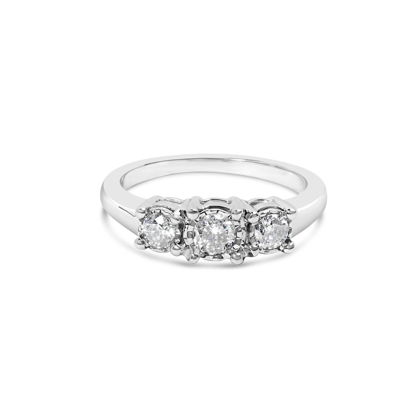14K White Gold 1/2 Cttw Miracle Set Round Lab Grown Diamond Three Stone Illusion Plate Ring (F - G Color, VS1 - VS2 Clarity) - Ring Size 7 - LinkagejewelrydesignLinkagejewelrydesign