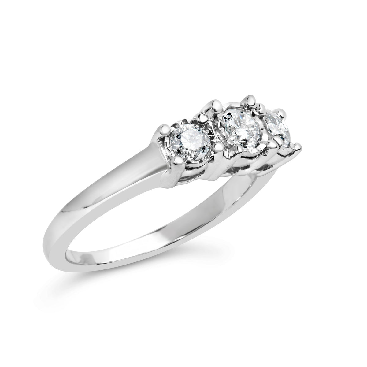 14K White Gold 1/2 Cttw Miracle Set Round Lab Grown Diamond Three Stone Illusion Plate Ring (F - G Color, VS1 - VS2 Clarity) - Ring Size 7 - LinkagejewelrydesignLinkagejewelrydesign