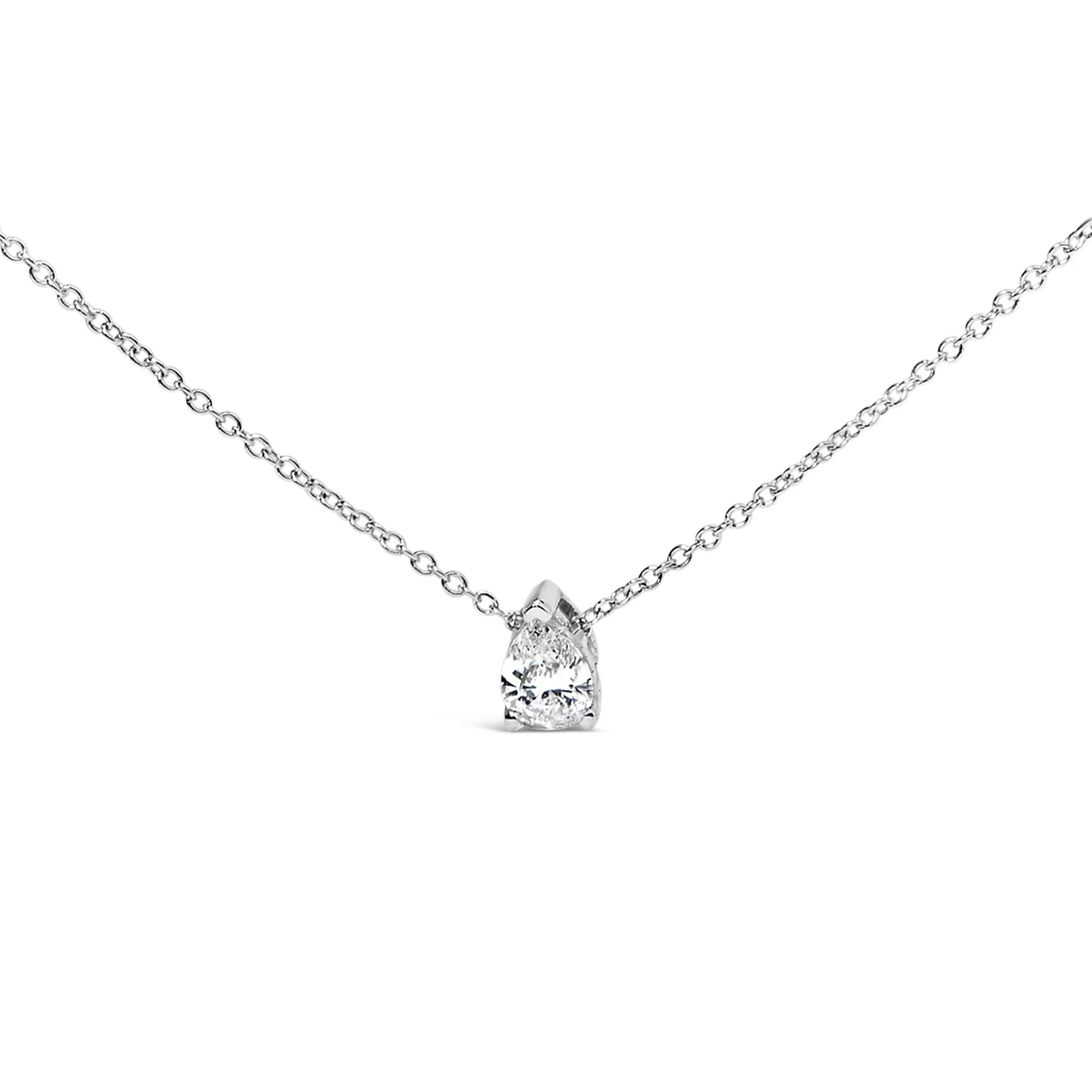 14K White Gold 1/2 Cttw Pear Shape Lab - Grown Diamond 3 - Prong Solitaire 18 Inch (F - G Color, VS2 - SI1 Clarity) - LinkagejewelrydesignLinkagejewelrydesign