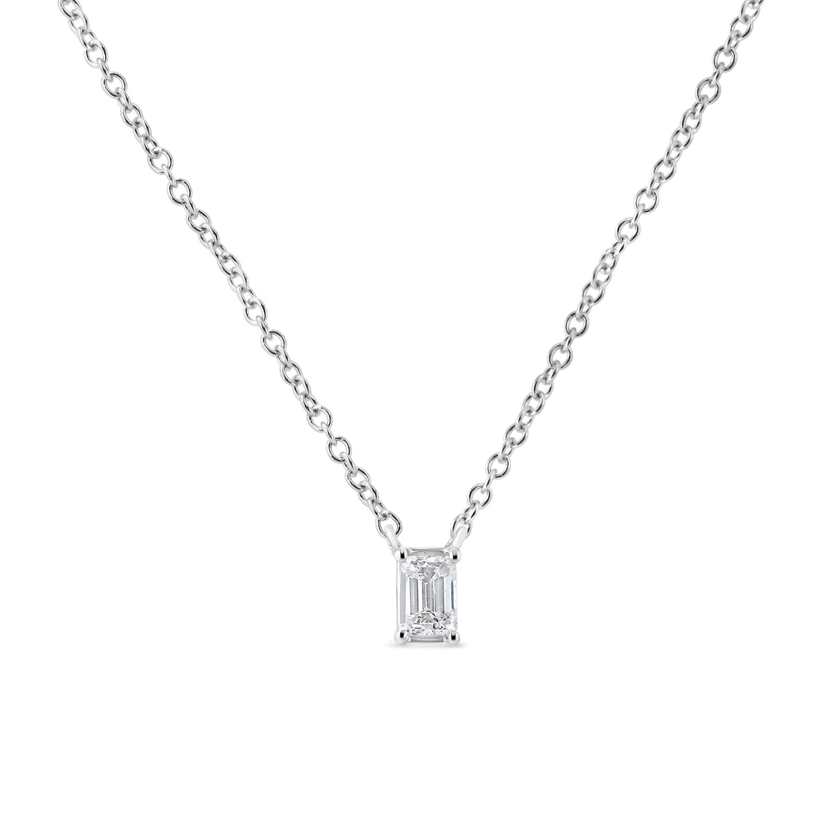 14K White Gold 1/3 Cttw Emerald Shape Solitaire Diamond 18" Pendant Necklace (G - H Color, VS2 - SI1 Clarity) - LinkagejewelrydesignLinkagejewelrydesign