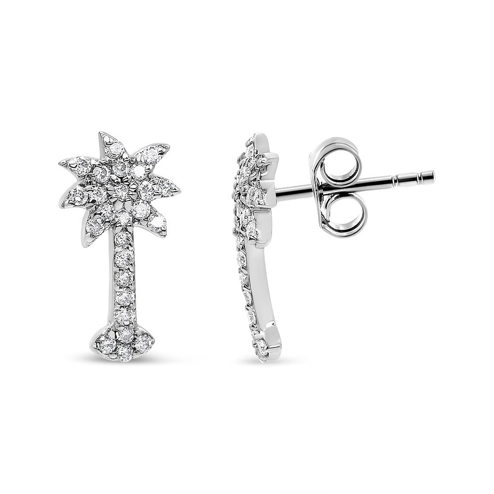 14K White Gold 1/4 Cttw Diamond Palm Tree Push Back Stud Earrings (K - L Color, I1 - I2 Clarity) - LinkagejewelrydesignLinkagejewelrydesign