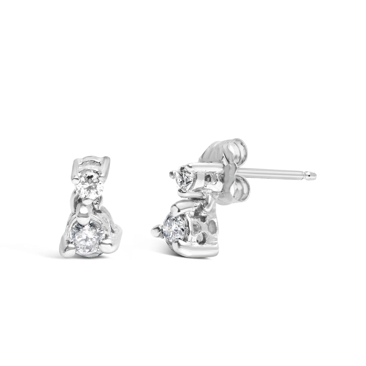 14K White Gold 1/4 Cttw Double Diamond Drop and Dangle Stud Earrings (H - I Color, SI1 - SI2 Clarity) - LinkagejewelrydesignLinkagejewelrydesign