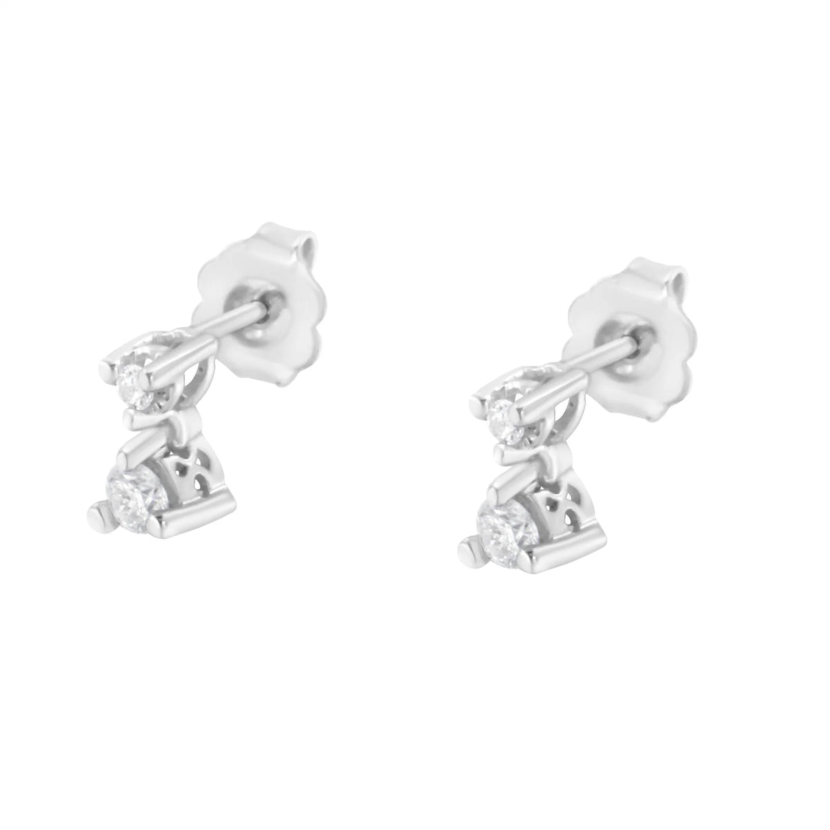 14K White Gold 1/4 Cttw Double Diamond Drop and Dangle Stud Earrings (H - I Color, SI1 - SI2 Clarity) - LinkagejewelrydesignLinkagejewelrydesign