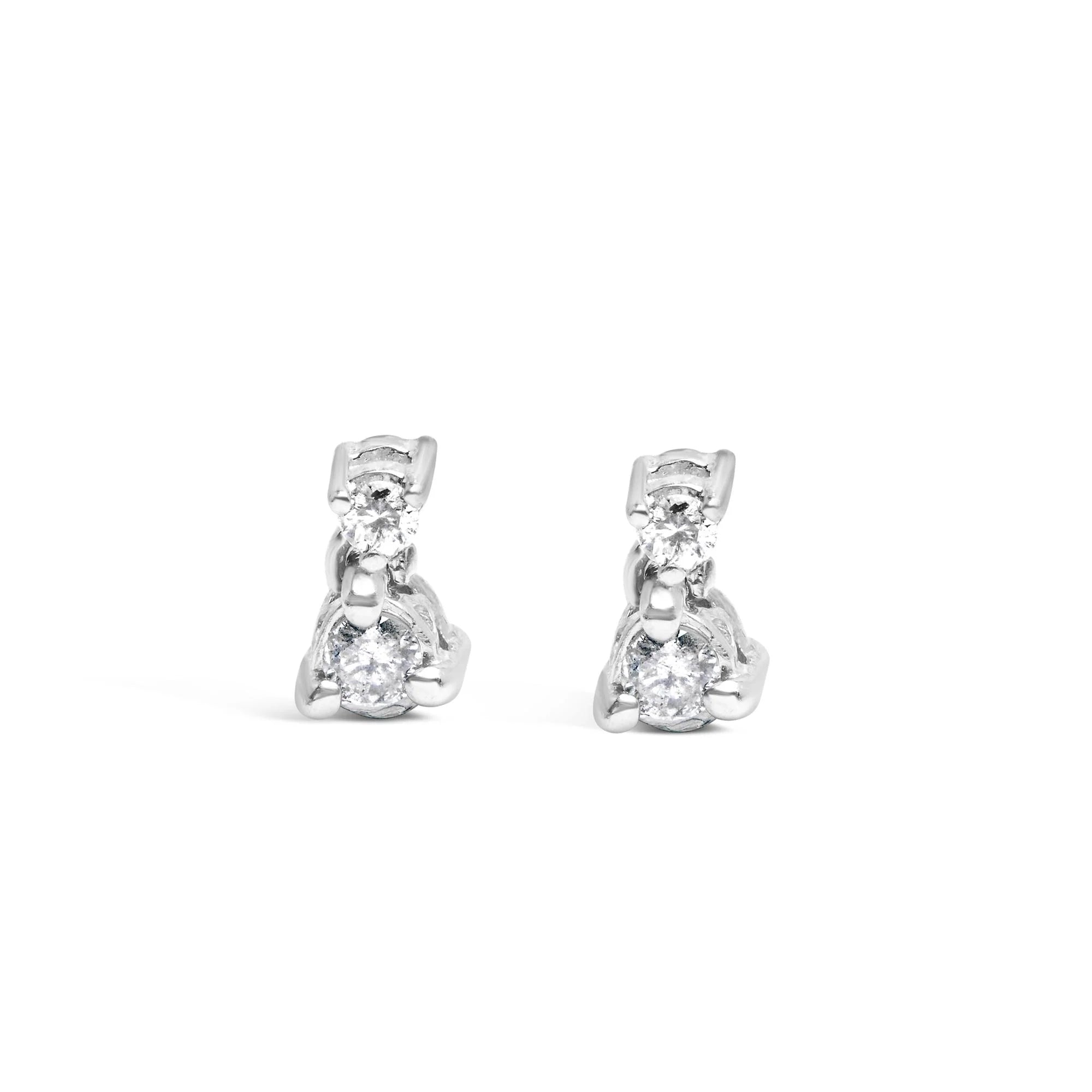 14K White Gold 1/4 Cttw Double Diamond Drop and Dangle Stud Earrings (H - I Color, SI1 - SI2 Clarity) - LinkagejewelrydesignLinkagejewelrydesign