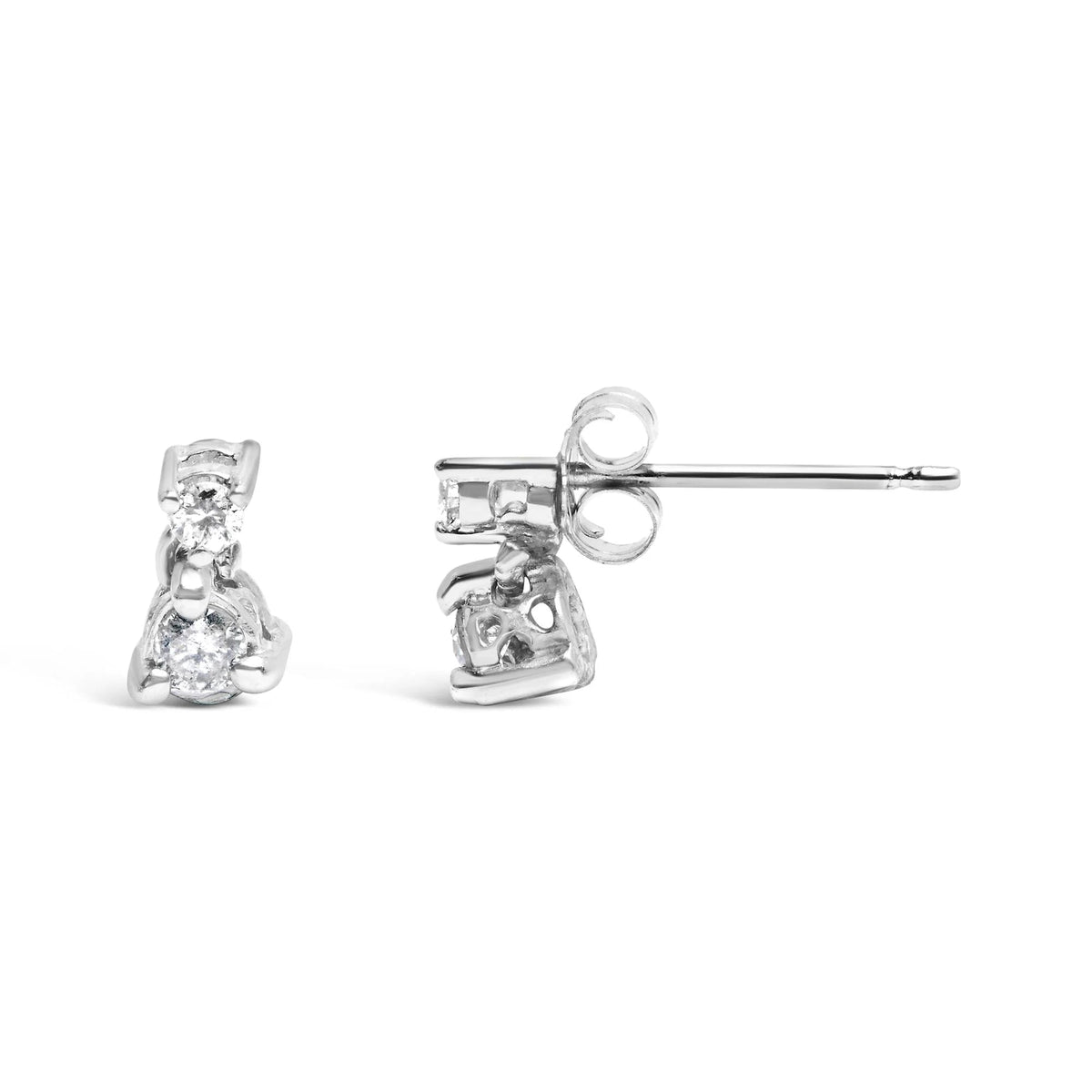 14K White Gold 1/4 Cttw Double Diamond Drop and Dangle Stud Earrings (H - I Color, SI1 - SI2 Clarity) - LinkagejewelrydesignLinkagejewelrydesign