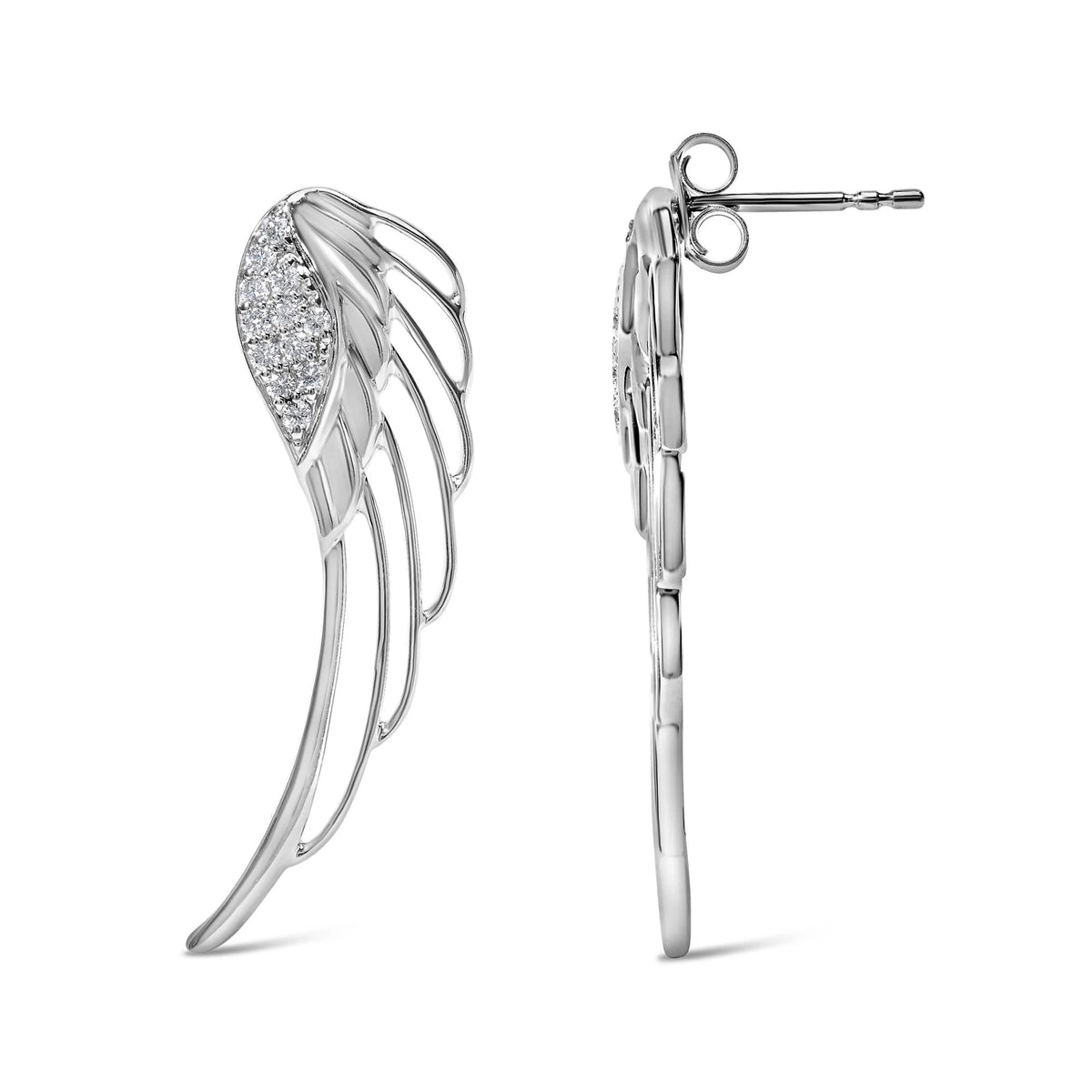 14K White Gold 1/4 Cttw Lab Grown Diamond Angel Wing Stud Earrings (F - G Color, VS1 - VS2 Clarity) - LinkagejewelrydesignLinkagejewelrydesign