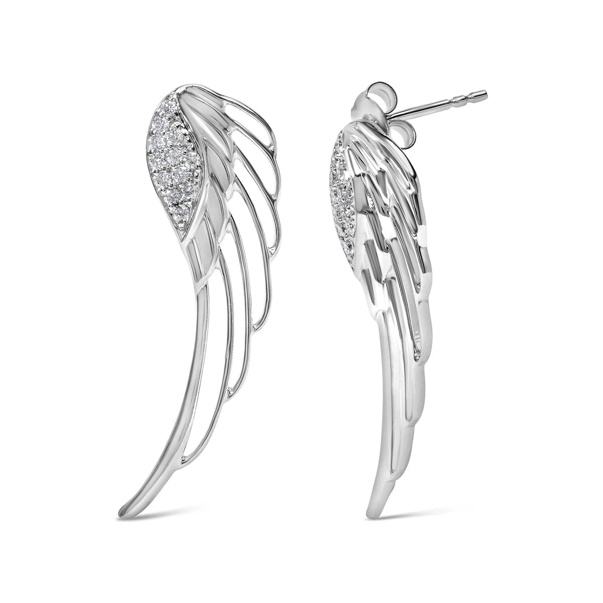 14K White Gold 1/4 Cttw Lab Grown Diamond Angel Wing Stud Earrings (F - G Color, VS1 - VS2 Clarity) - LinkagejewelrydesignLinkagejewelrydesign