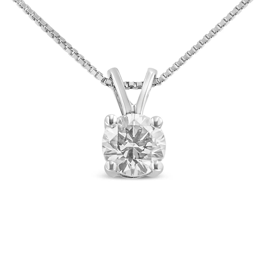 14K White Gold 1/4 Cttw Round Brilliant Cut Lab Grown Diamond 4 - Prong Solitaire Pendant Necklace - LinkagejewelrydesignLinkagejewelrydesign