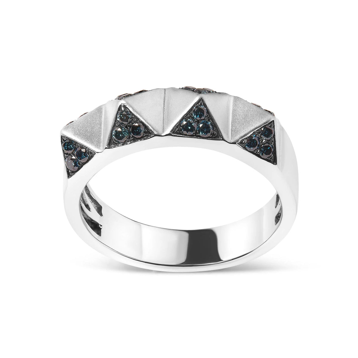 14K White Gold 1/4 Cttw Treated Blue Diamond Pyramid Band Ring (Blue Color, SI1 - SI2 Clarity) - Size 7 - LinkagejewelrydesignLinkagejewelrydesign