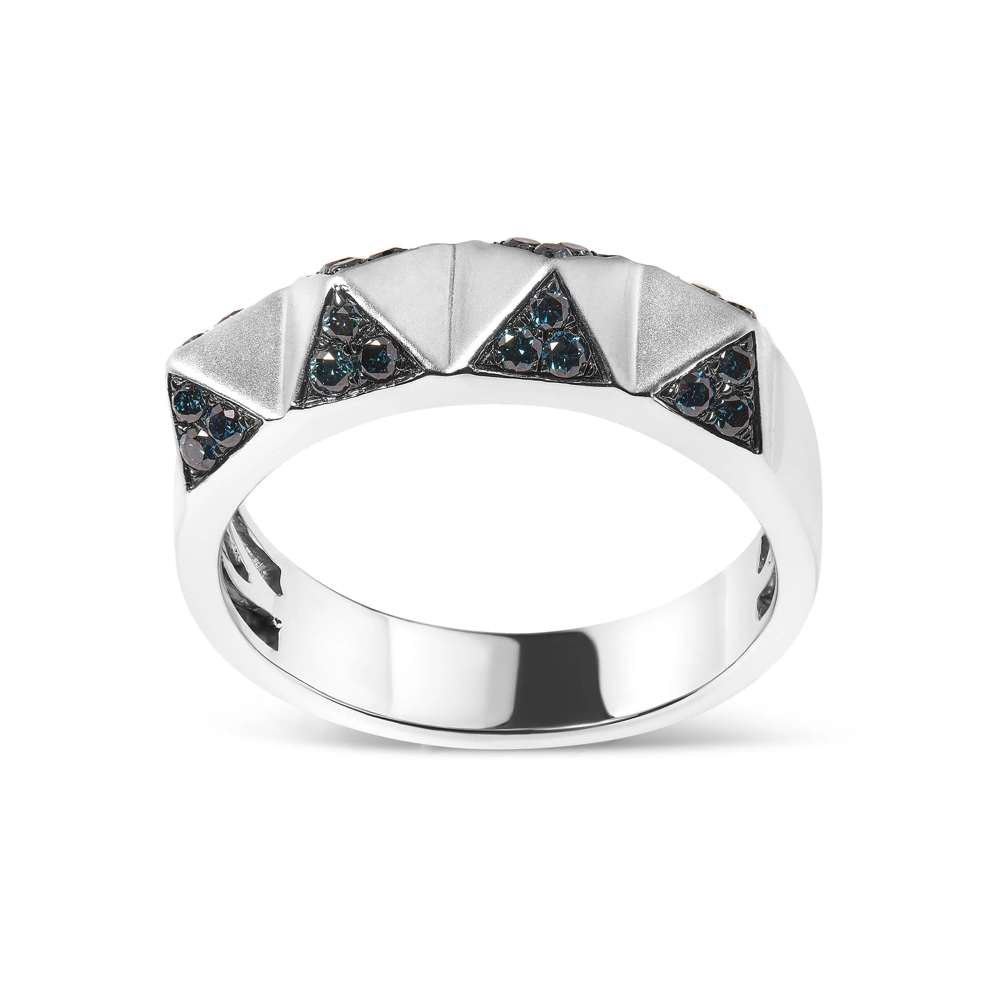 14K White Gold 1/4 Cttw Treated Blue Diamond Pyramid Band Ring (Blue Color, SI1 - SI2 Clarity) - Size 7 - LinkagejewelrydesignLinkagejewelrydesign