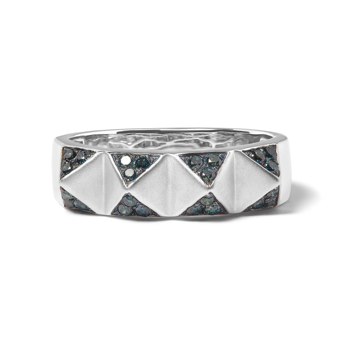 14K White Gold 1/4 Cttw Treated Blue Diamond Pyramid Band Ring (Blue Color, SI1 - SI2 Clarity) - Size 7 - LinkagejewelrydesignLinkagejewelrydesign