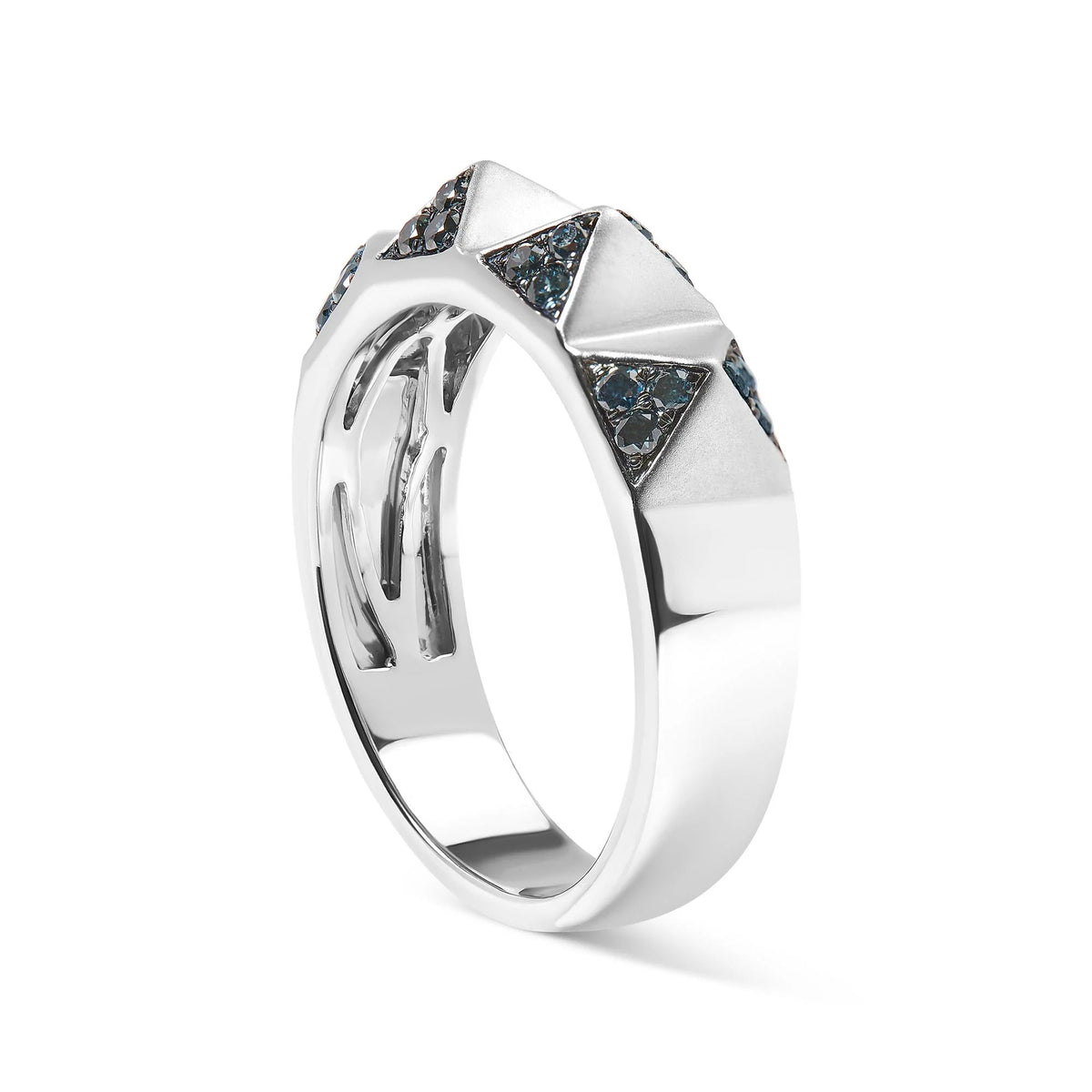 14K White Gold 1/4 Cttw Treated Blue Diamond Pyramid Band Ring (Blue Color, SI1 - SI2 Clarity) - Size 7 - LinkagejewelrydesignLinkagejewelrydesign