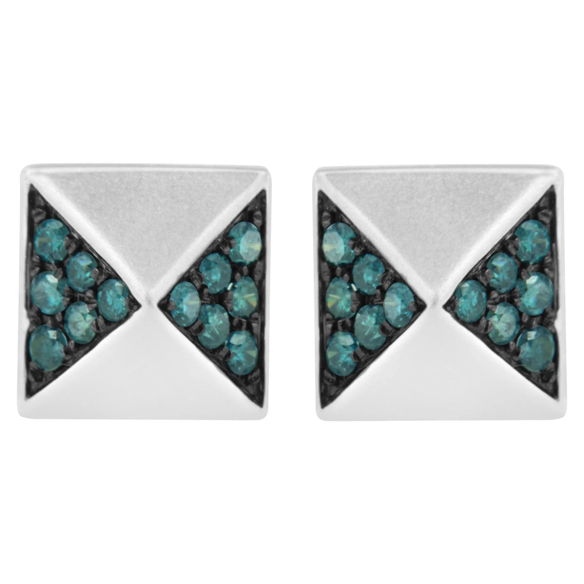14K White Gold 1/4 Cttw Treated Blue Diamond Pyramid Stud Earring (Blue Color, SI1 - SI2 Clarity) - LinkagejewelrydesignLinkagejewelrydesign