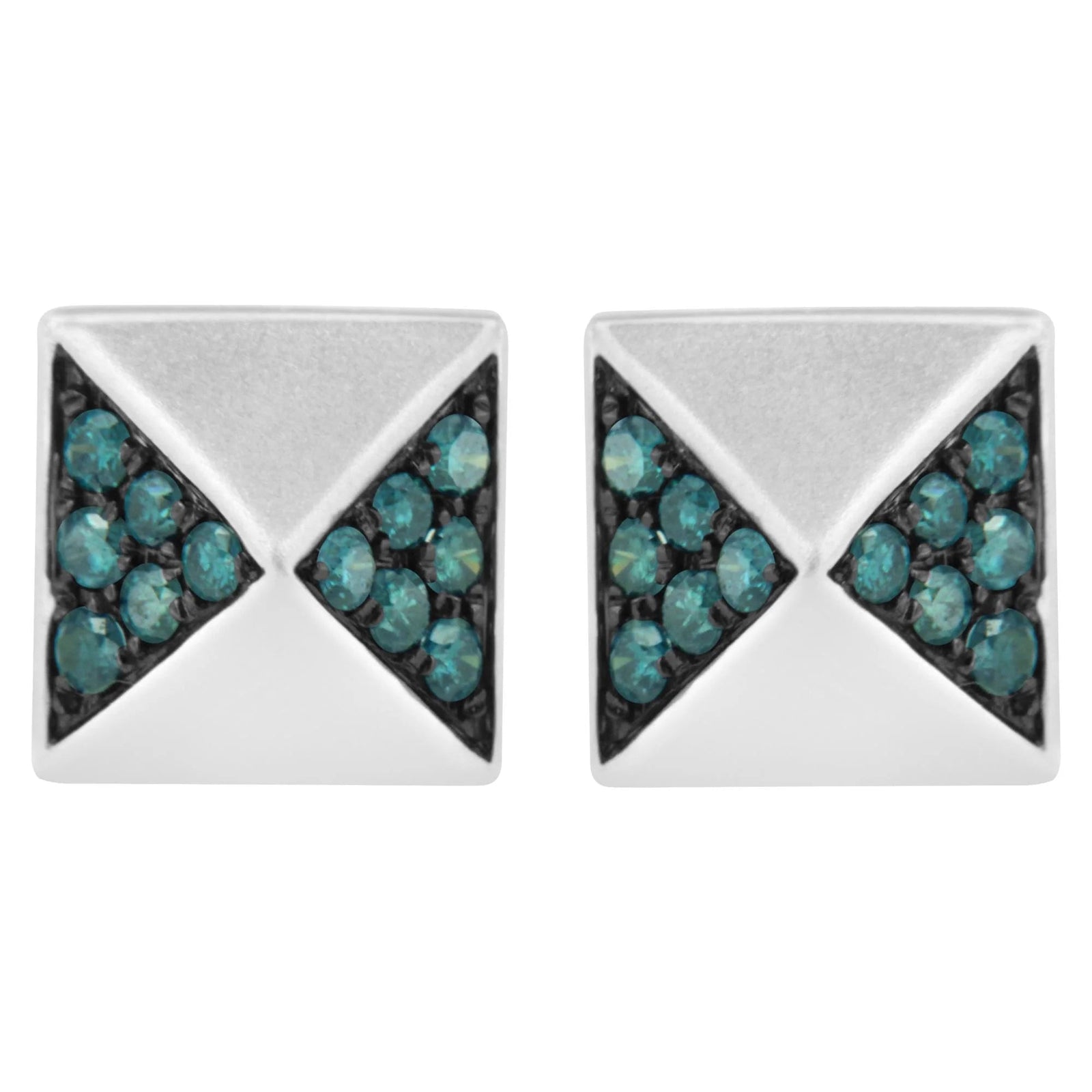 14K White Gold 1/4 Cttw Treated Blue Diamond Pyramid Stud Earring (Blue Color, SI1 - SI2 Clarity) - LinkagejewelrydesignLinkagejewelrydesign