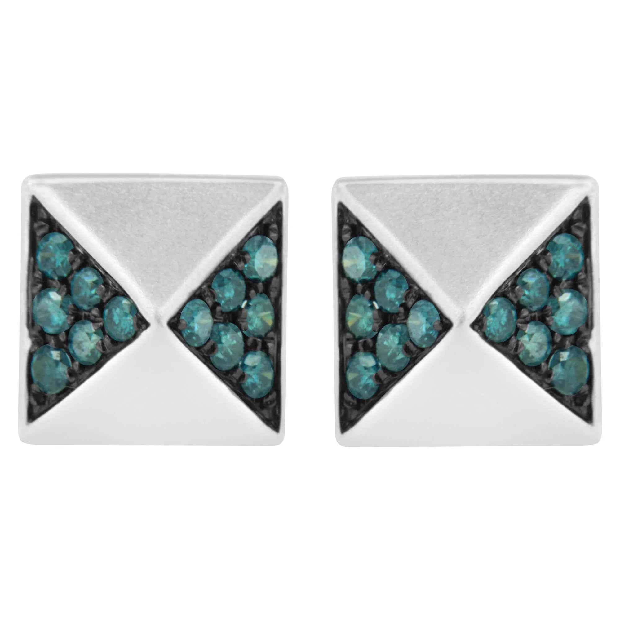 14K White Gold 1/4 Cttw Treated Blue Diamond Pyramid Stud Earring (Blue Color, SI1 - SI2 Clarity) - LinkagejewelrydesignLinkagejewelrydesign