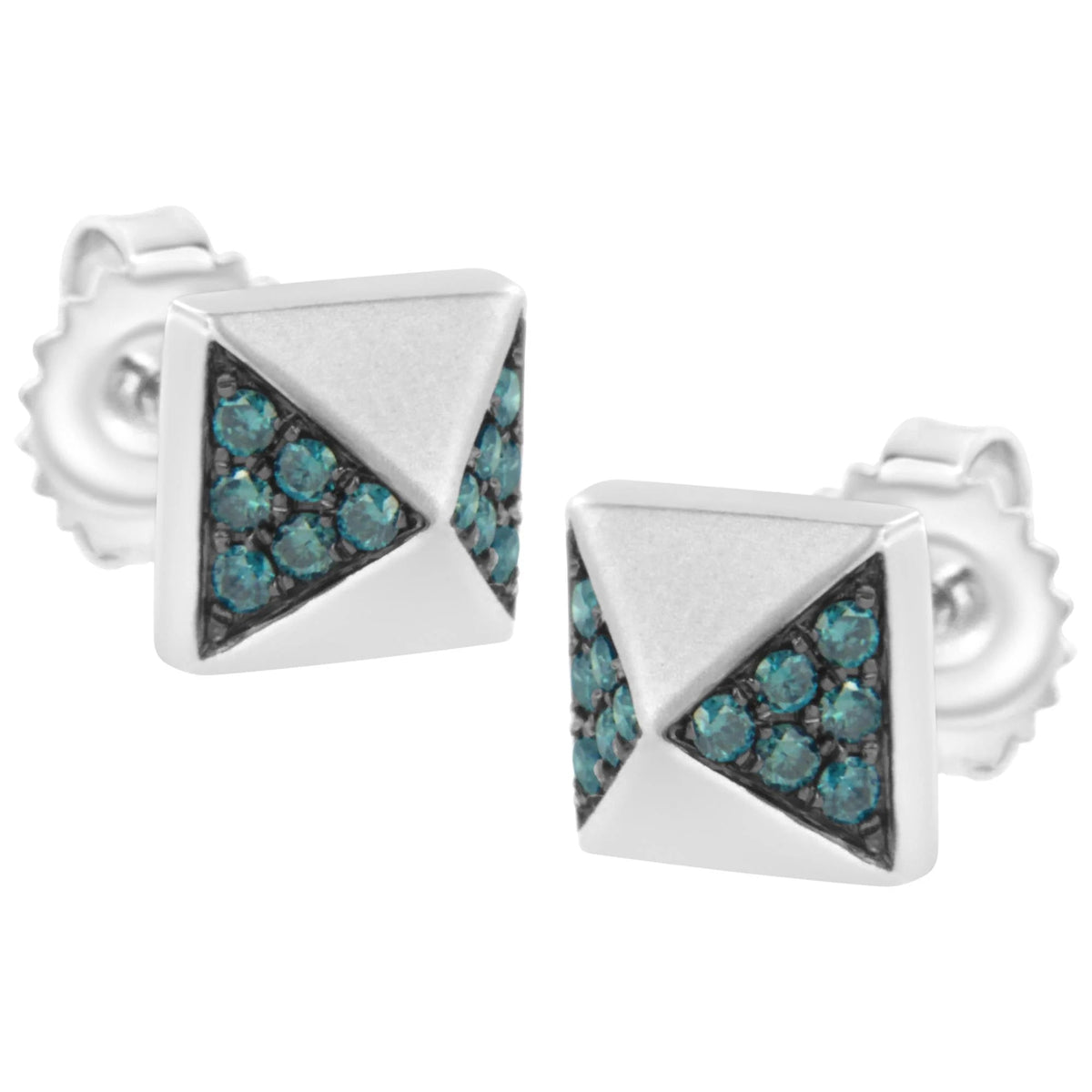14K White Gold 1/4 Cttw Treated Blue Diamond Pyramid Stud Earring (Blue Color, SI1 - SI2 Clarity) - LinkagejewelrydesignLinkagejewelrydesign