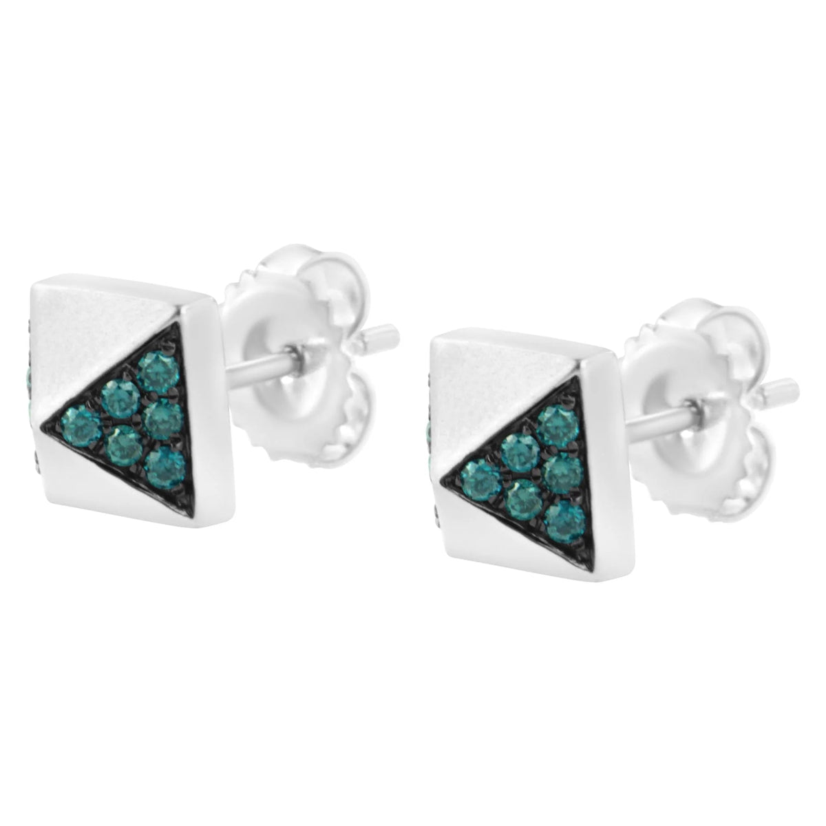 14K White Gold 1/4 Cttw Treated Blue Diamond Pyramid Stud Earring (Blue Color, SI1 - SI2 Clarity) - LinkagejewelrydesignLinkagejewelrydesign