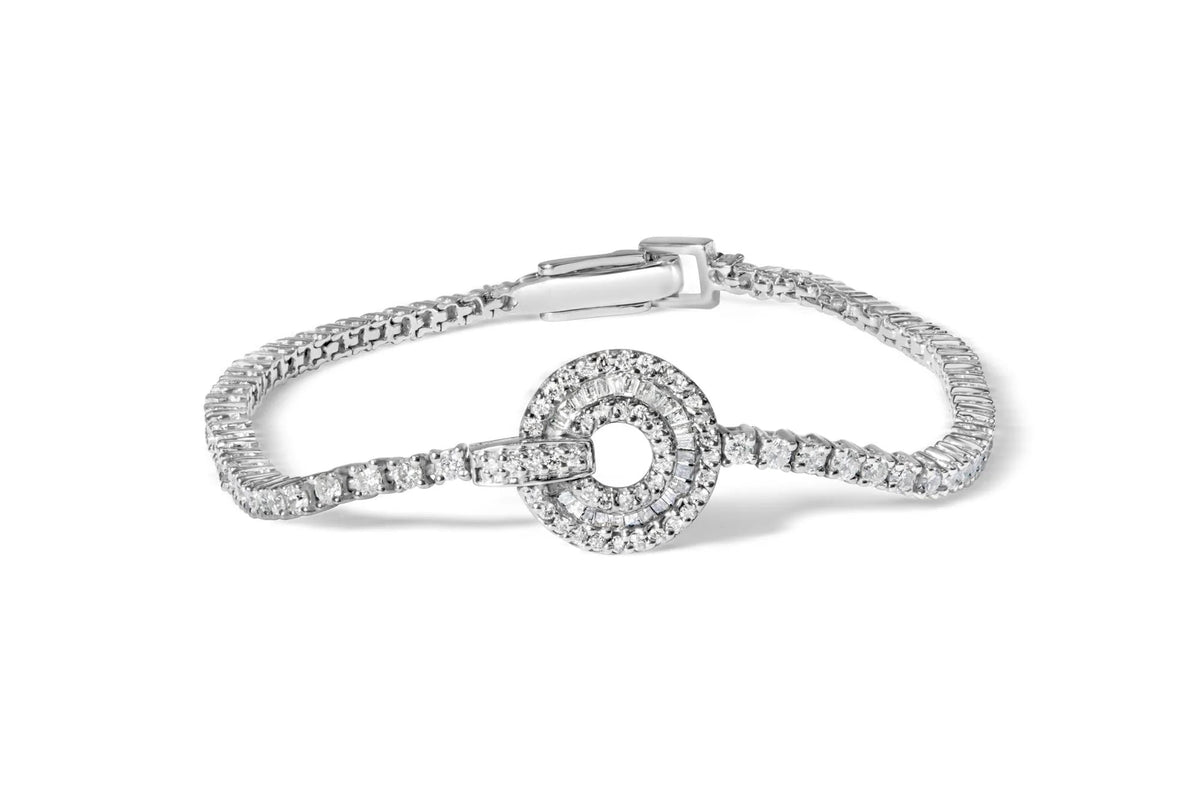 14K White Gold 2 1/2 Cttw Diamond 7" Classic Tennis Bracelet with Medallion Station (H - I Color, I1 - I2 Clarity) - LinkagejewelrydesignLinkagejewelrydesign