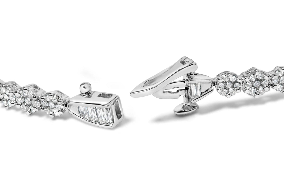 14k White Gold 2 1/2 Cttw Diamond Alternating Floral Cluster and Oval Link 7" Bracelet (G - H Color, SI2 - I1 Clarity) - LinkagejewelrydesignLinkagejewelrydesign
