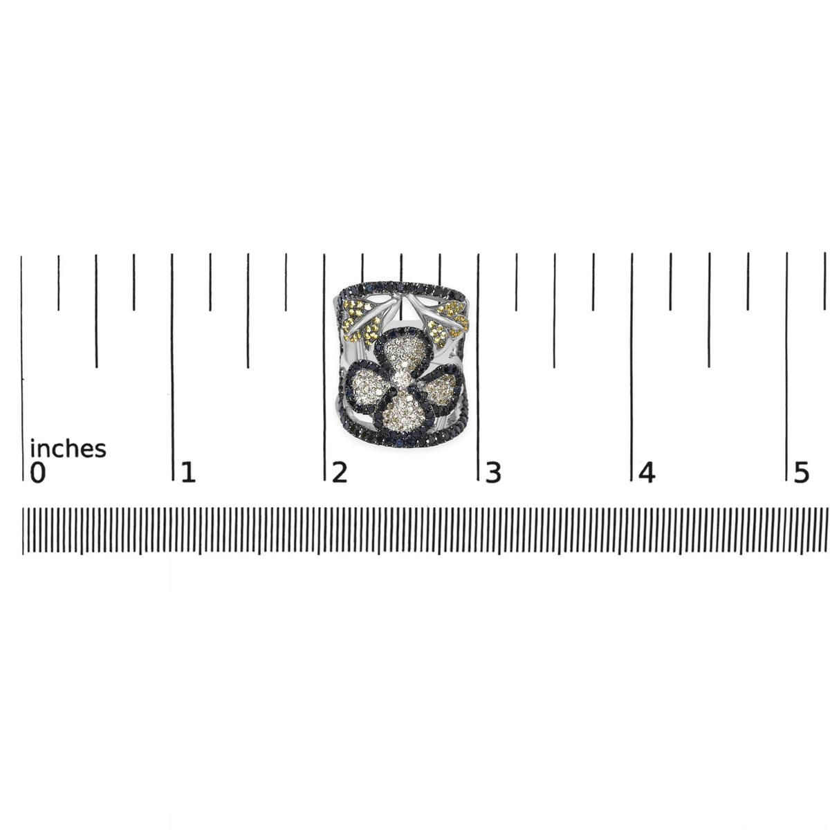 14K White Gold 2 3/5 Cttw Black and White Diamond and Yellow Sapphire Floral Cocktail Ring Band (H - I Color, SI1 - SI2 Clarity) - Ring Size 7 - LinkagejewelrydesignLinkagejewelrydesign
