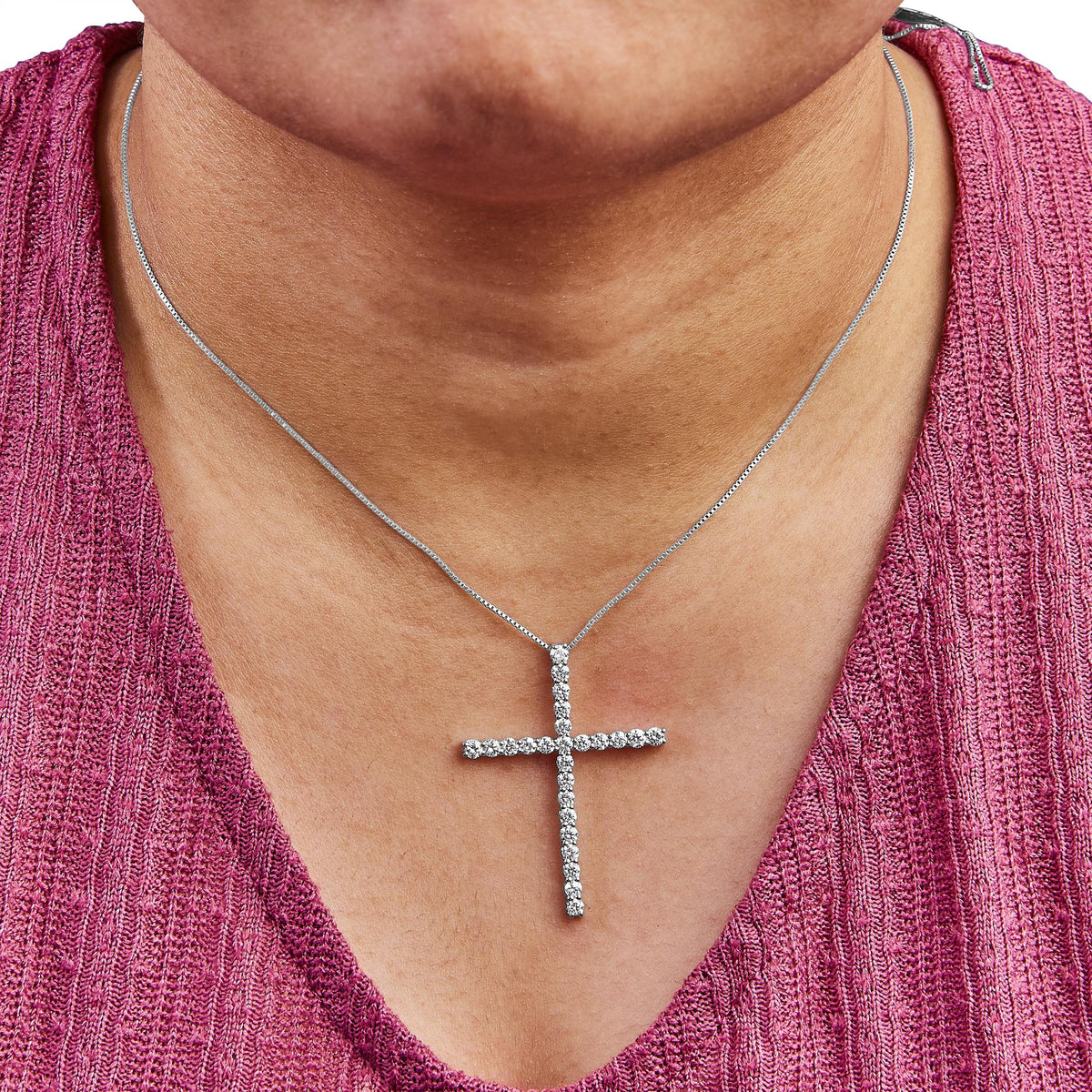 14K White Gold 2.0 Cttw Lab Grown Diamond Cross 18" Inch Pendant Necklace (F - G Color, VS2 - SI1 Clarity) - LinkagejewelrydesignLinkagejewelrydesign