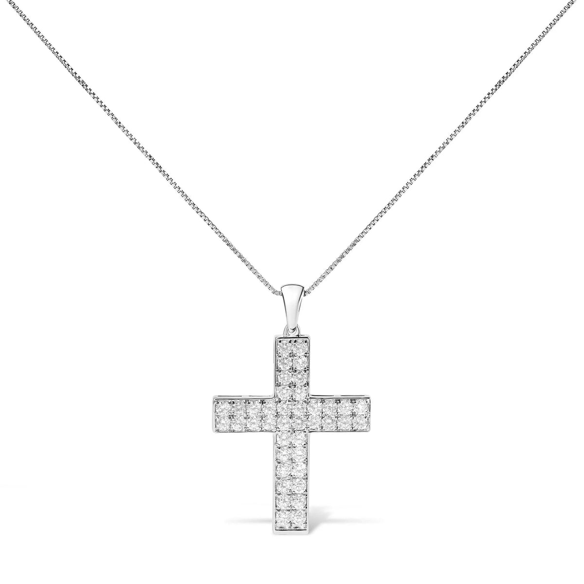 14K White Gold 2.0 Cttw Lab Grown Diamond Inlay Cross Pendant Necklace (F - G Color, VS1 - VS2 Clarity) - 18&quot; Inches - LinkagejewelrydesignLinkagejewelrydesign
