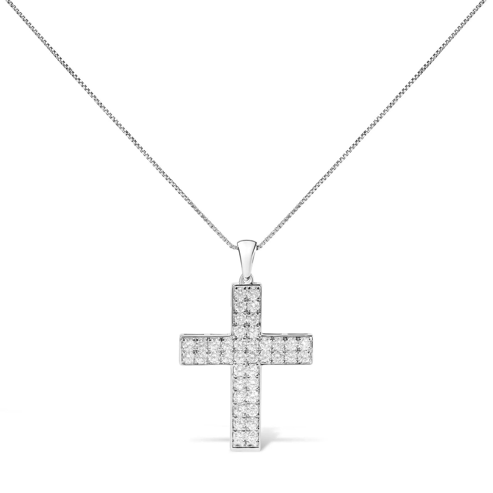 14K White Gold 2.0 Cttw Lab Grown Diamond Inlay Cross Pendant Necklace (F - G Color, VS1 - VS2 Clarity) - 18" Inches - LinkagejewelrydesignLinkagejewelrydesign