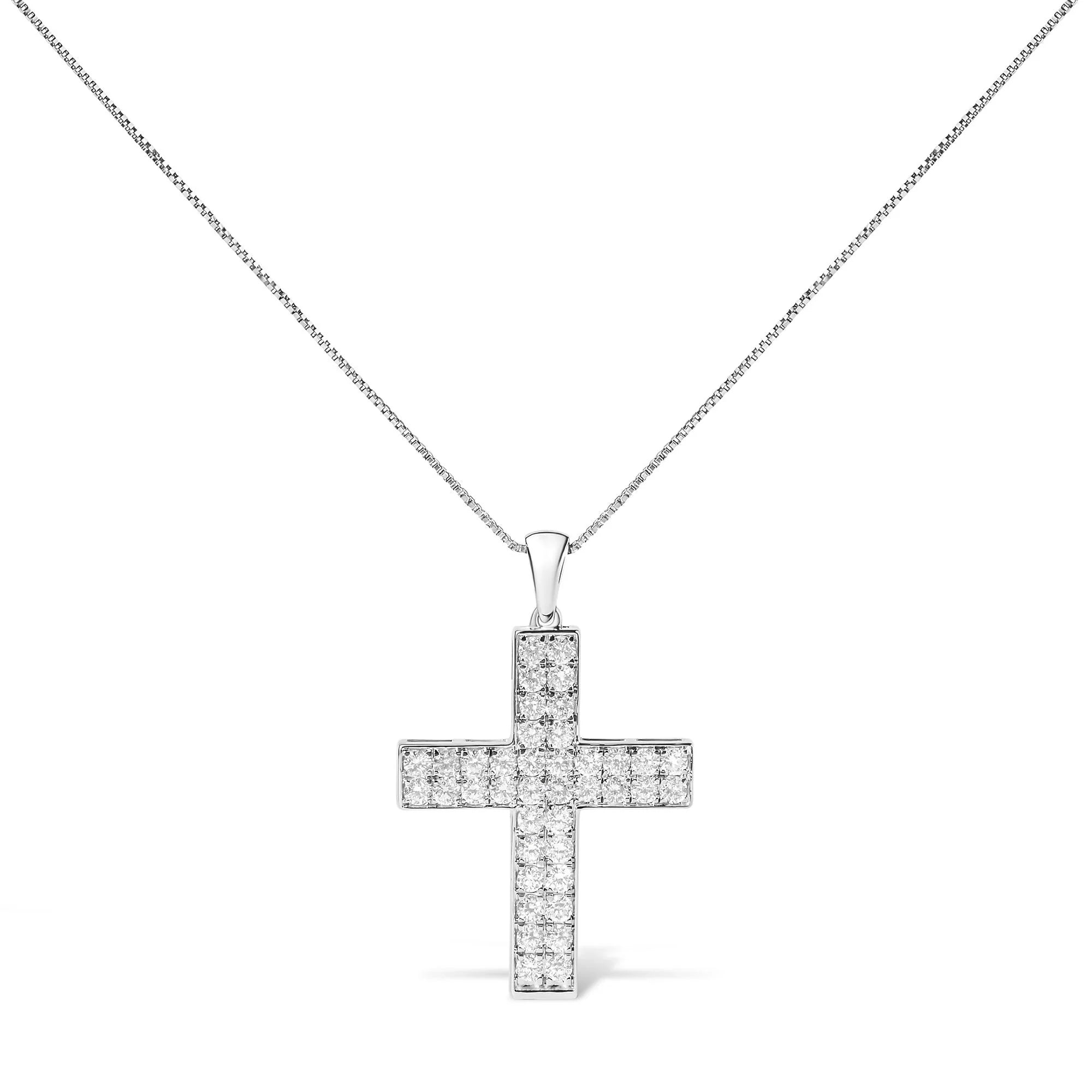 14K White Gold 2.0 Cttw Lab Grown Diamond Inlay Cross Pendant Necklace (F - G Color, VS1 - VS2 Clarity) - 18" Inches - LinkagejewelrydesignLinkagejewelrydesign