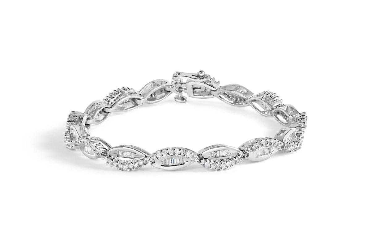 14K White Gold 2.00 Cttw Diamond Swirl and Pear Shape Link Bracelet (I - J Color, I2 - I3 Clarity) - 7" - LinkagejewelrydesignLinkagejewelrydesign