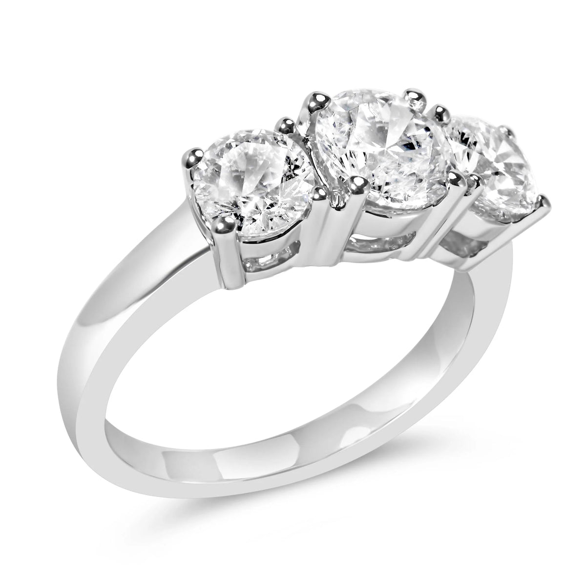 14K White Gold 2.00 Cttw Lab Grown Diamond 3 Stone Ring Band (F - G Color, VS1 - VS2 Clarity) - LinkagejewelrydesignLinkagejewelrydesign