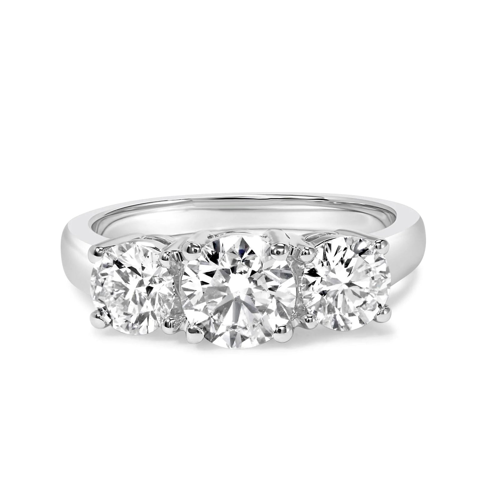14K White Gold 2.00 Cttw Lab Grown Diamond 3 Stone Ring Band (F - G Color, VS1 - VS2 Clarity) - LinkagejewelrydesignLinkagejewelrydesign