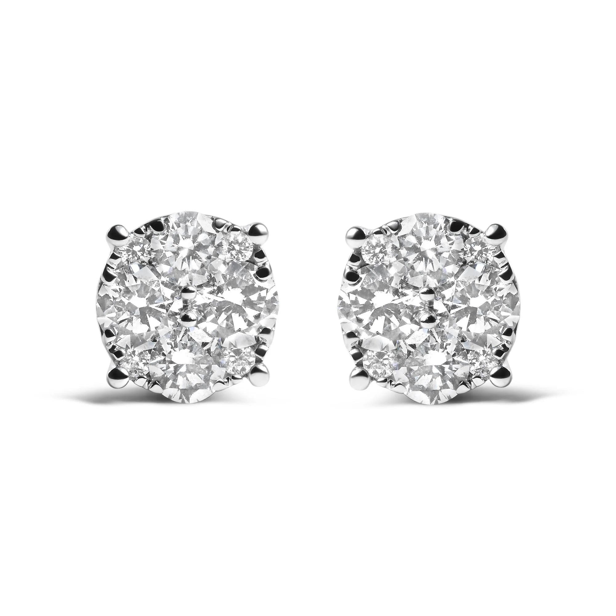 14K White Gold 2.00 Cttw Lab Grown Diamond Cluster Stud Earrings (G - H Color, VS1 - VS2 Clarity) - LinkagejewelrydesignLinkagejewelrydesign