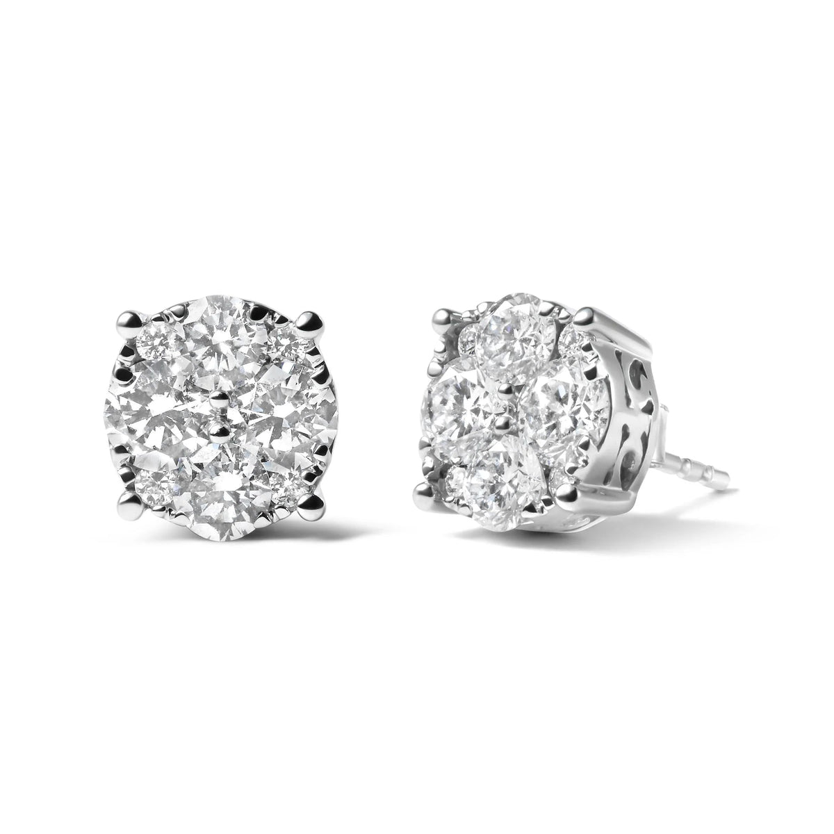 14K White Gold 2.00 Cttw Lab Grown Diamond Cluster Stud Earrings (G - H Color, VS1 - VS2 Clarity) - LinkagejewelrydesignLinkagejewelrydesign