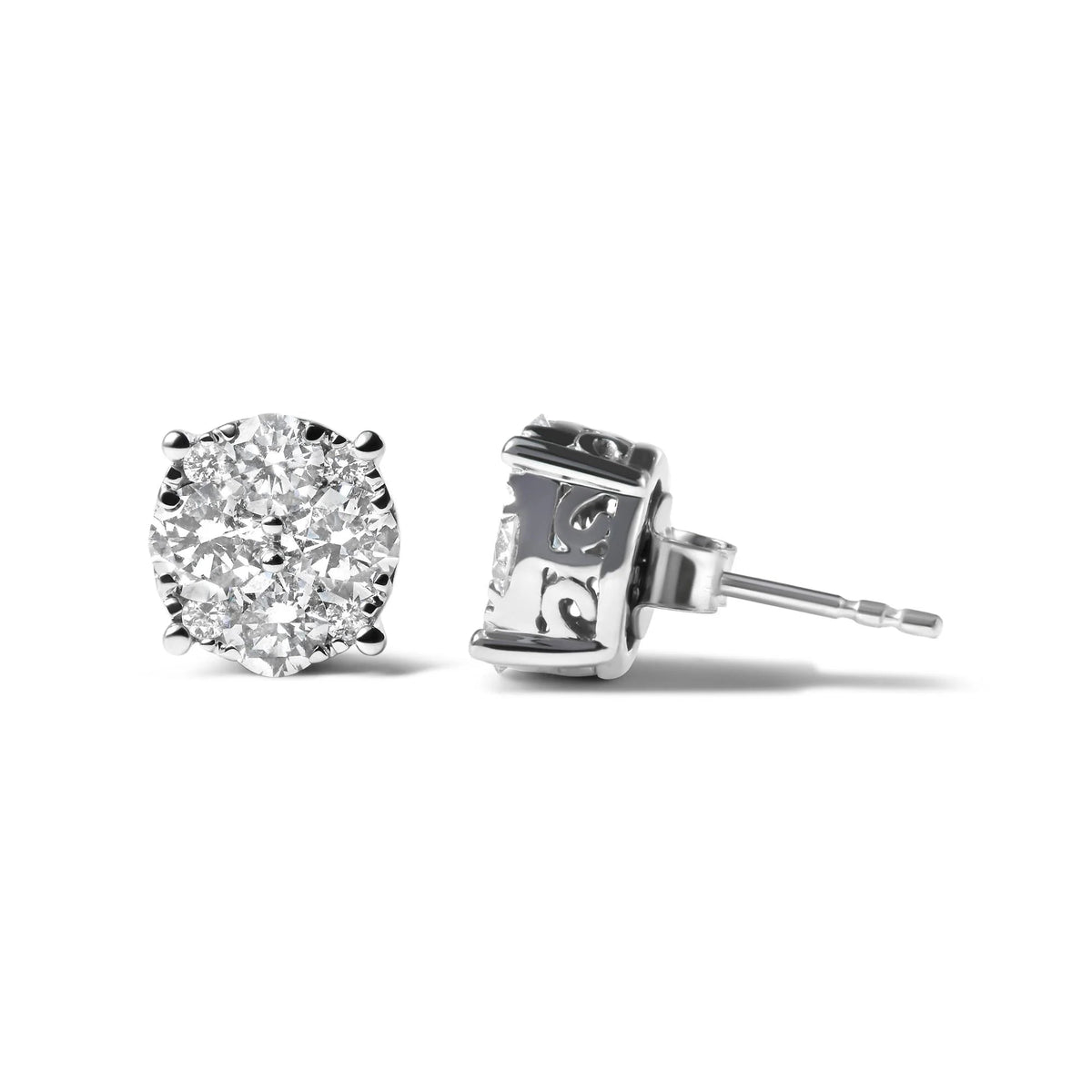 14K White Gold 2.00 Cttw Lab Grown Diamond Cluster Stud Earrings (G - H Color, VS1 - VS2 Clarity) - LinkagejewelrydesignLinkagejewelrydesign