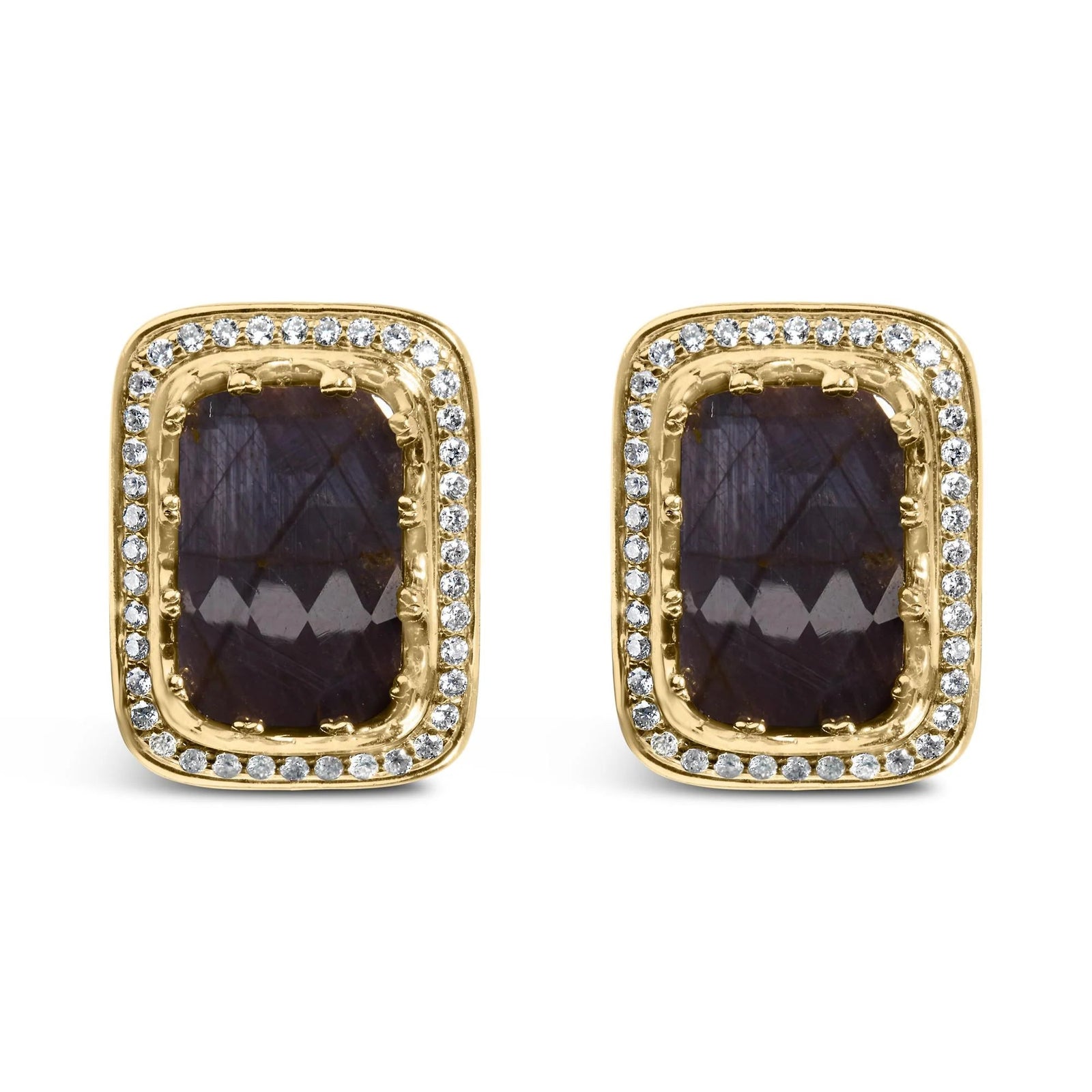 14K White Gold 22.0 Cttw Dark Purple Sapphire and 4/5 Cttw Diamond Halo Cufflinks (F - G Color, VS1 - VS2 Clarity) - LinkagejewelrydesignLinkagejewelrydesign